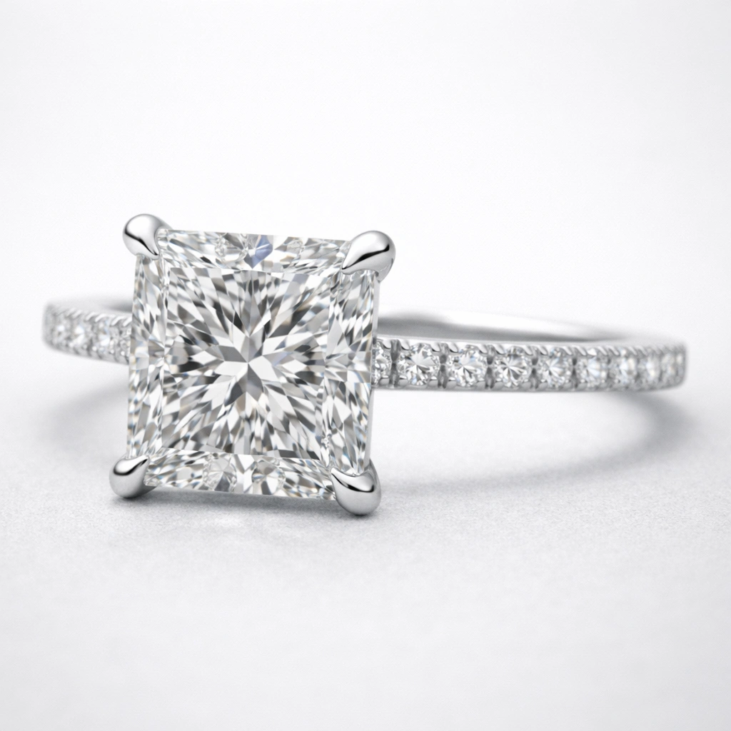 3 CT Princess Cut Pave Diamond Ring view 3