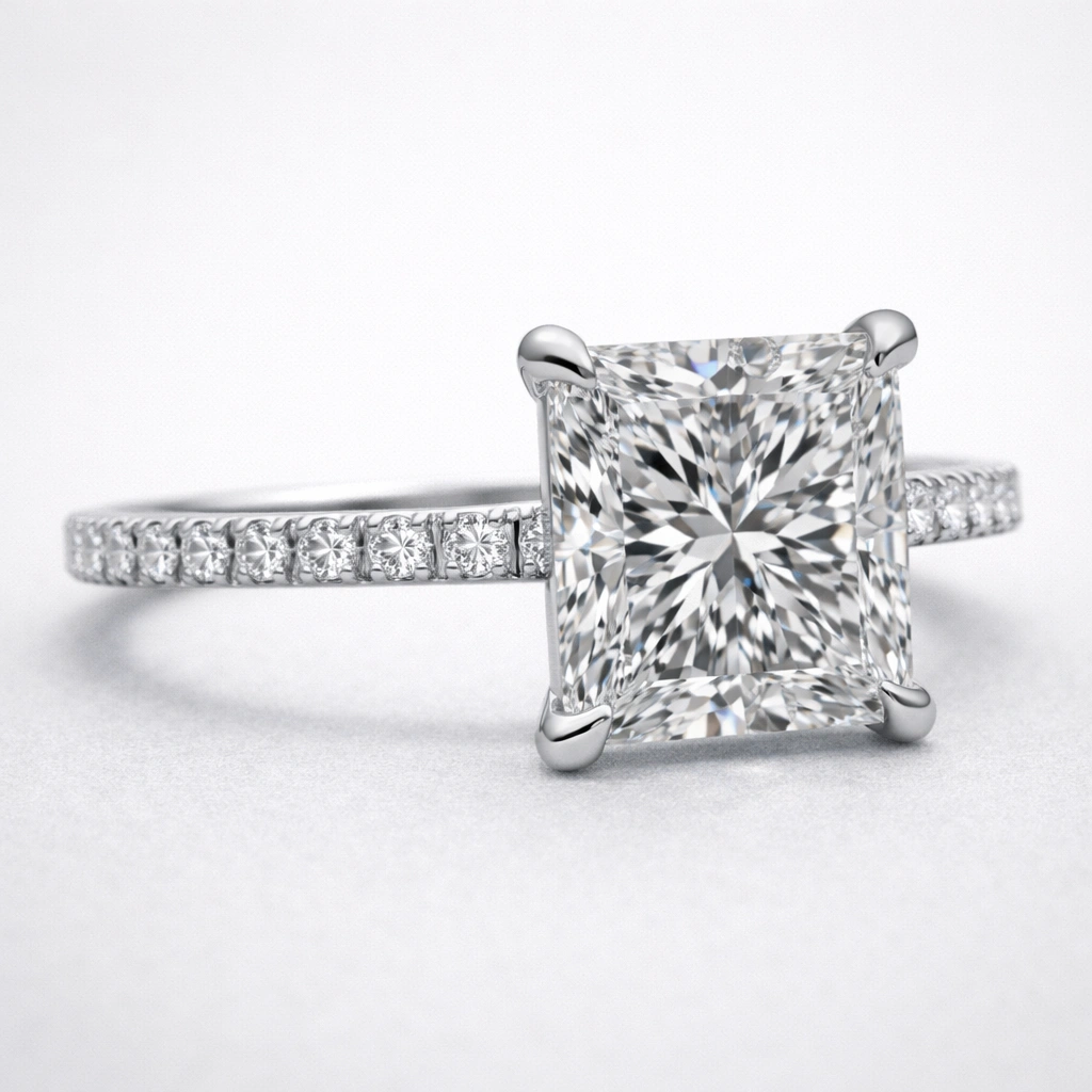 3 CT Princess Cut Pave Diamond Ring view 4