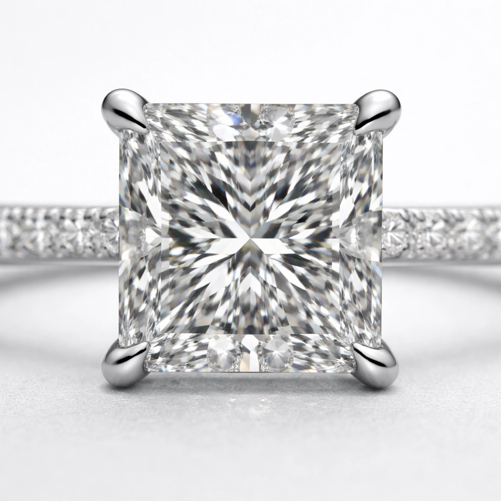 3 CT Princess Cut Pave Diamond Ring view 5