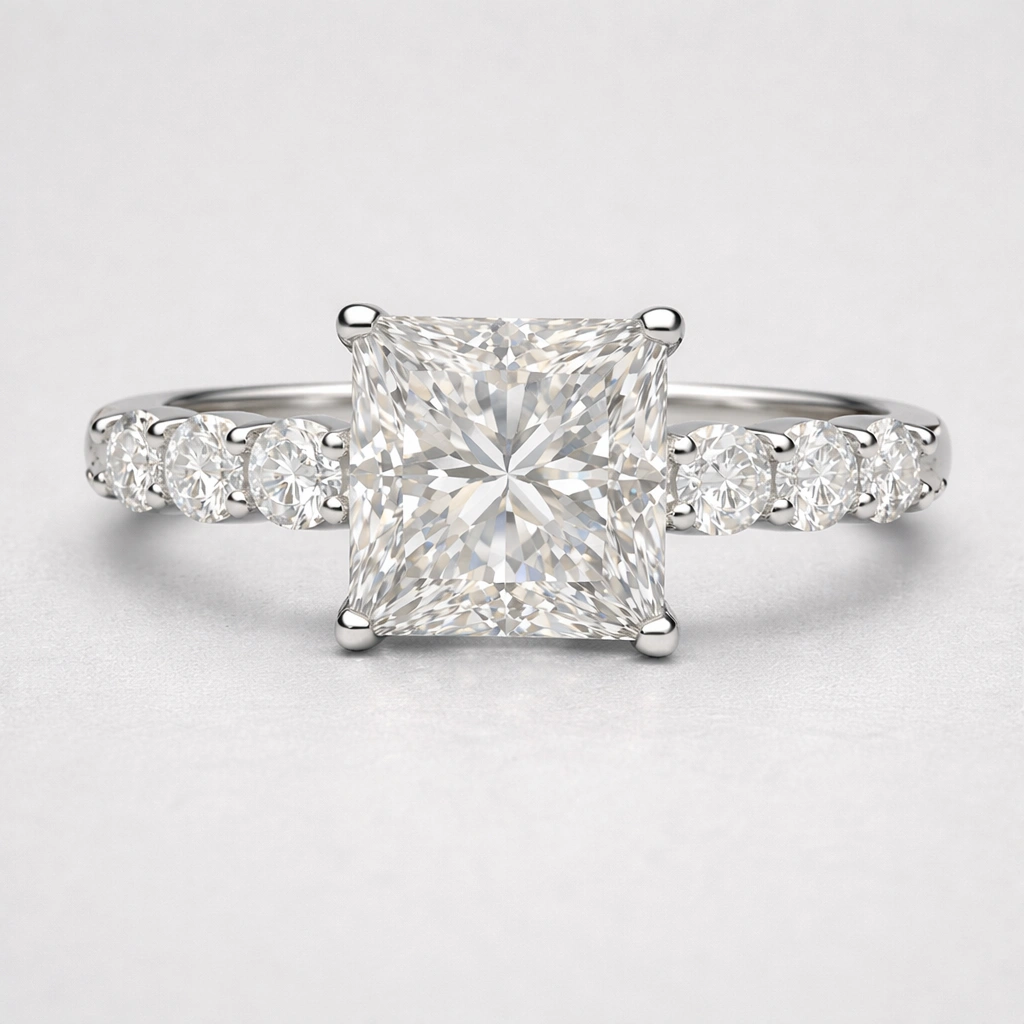 3 CT Princess Cut Platinum Engagement Ring