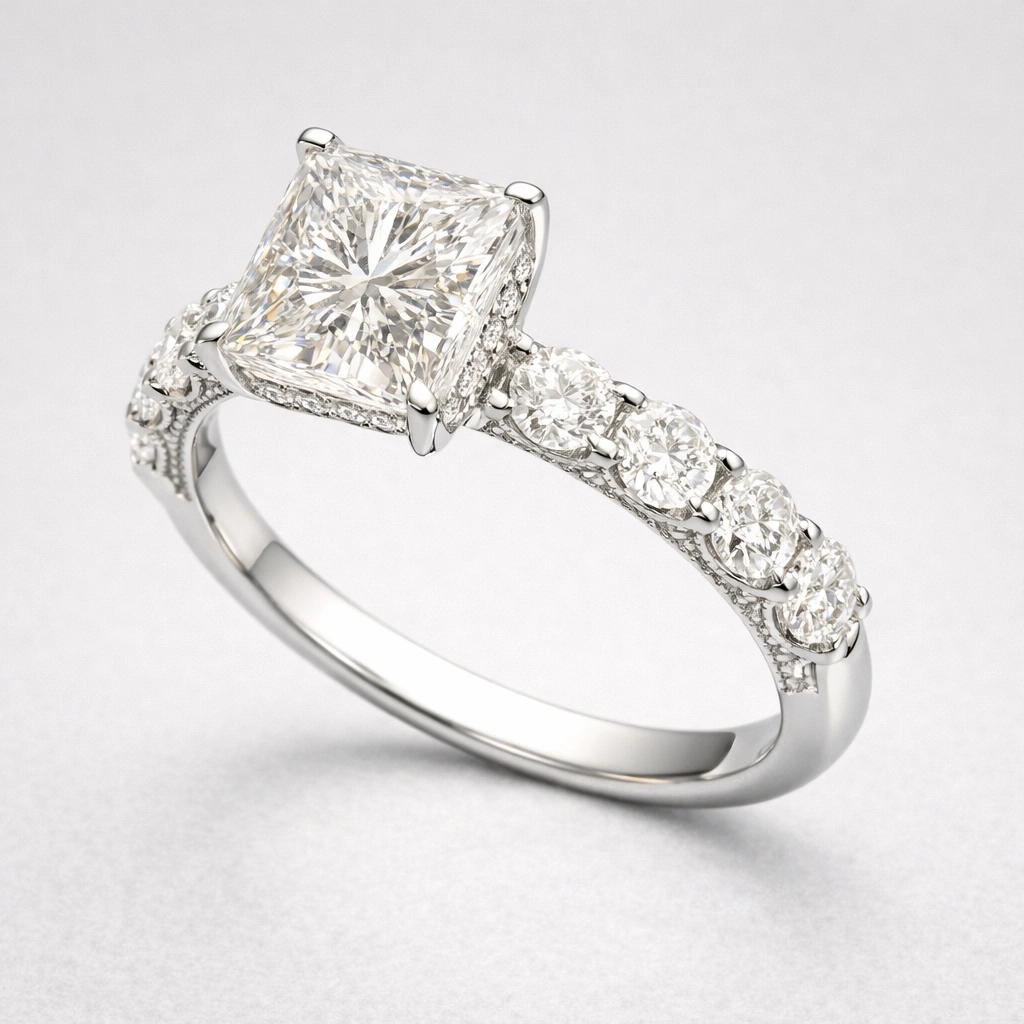 3 CT Princess Cut Platinum Engagement Ring view 5