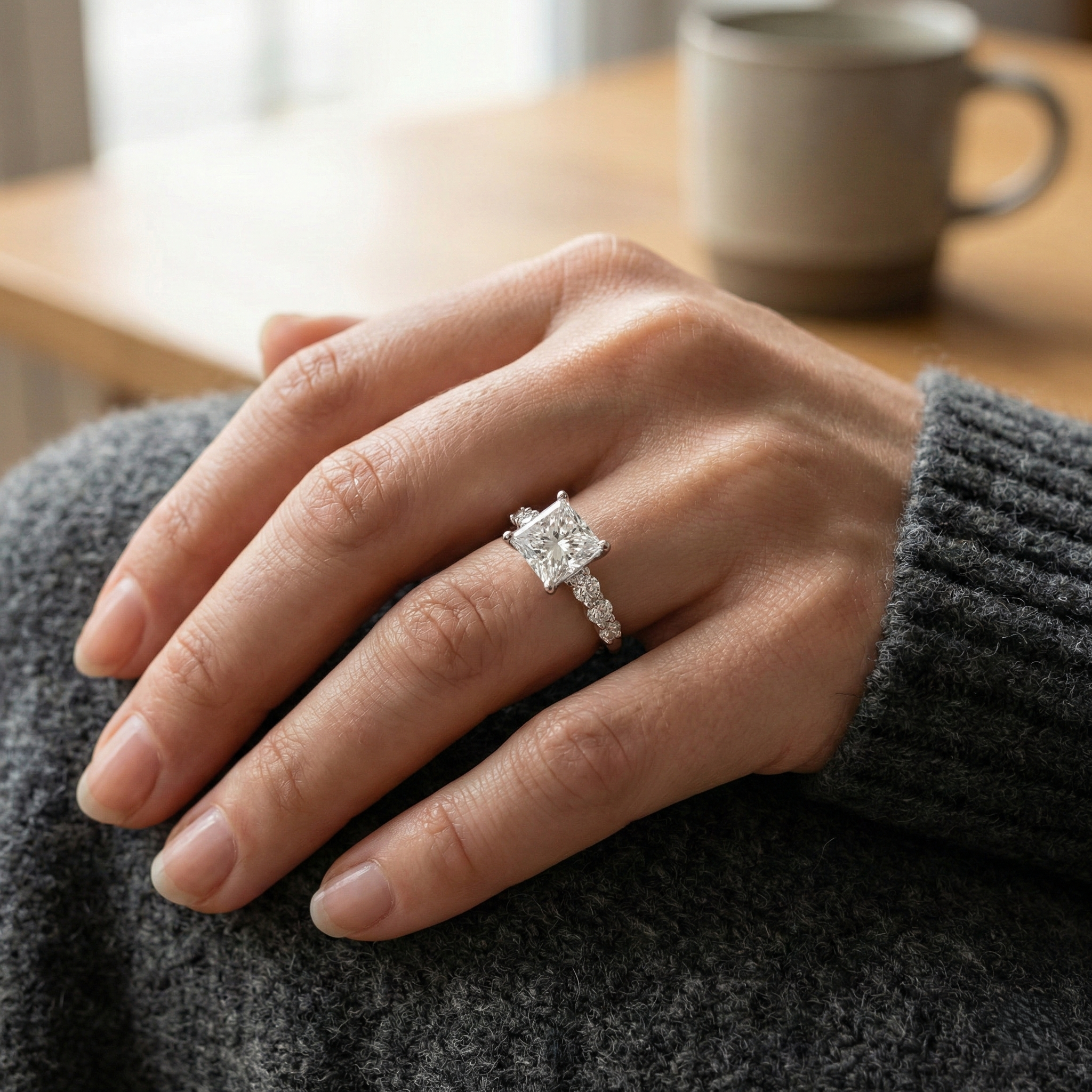 3 CT Princess Cut Platinum Engagement Ring view 7