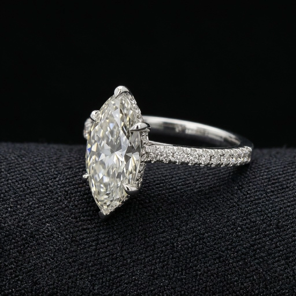 3.00 TCW Marquise & Round Diamond Earrings | 2.50 CT Marquise Center | Solid Platinum 950 view 4