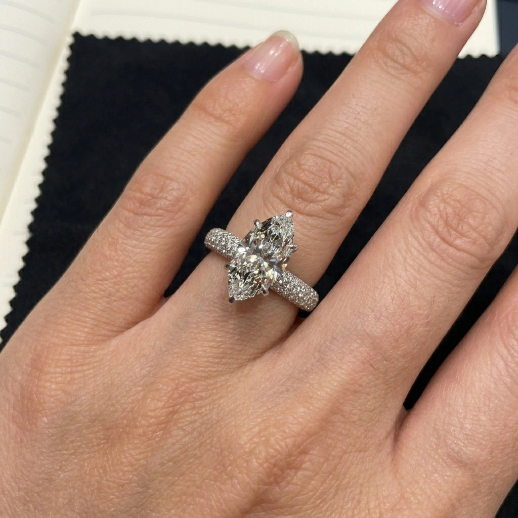 3.00 TCW Marquise & Round Diamond Earrings | 2.50 CT Marquise Center | Solid Platinum 950 view 6