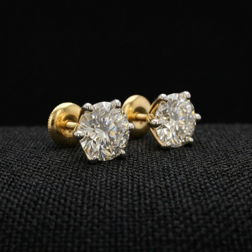 3.00 TCW Round Brilliant Diamond Solitaire Stud Earrings in 14KT Gold | IGI Certified Timeless Masterpiece view 3