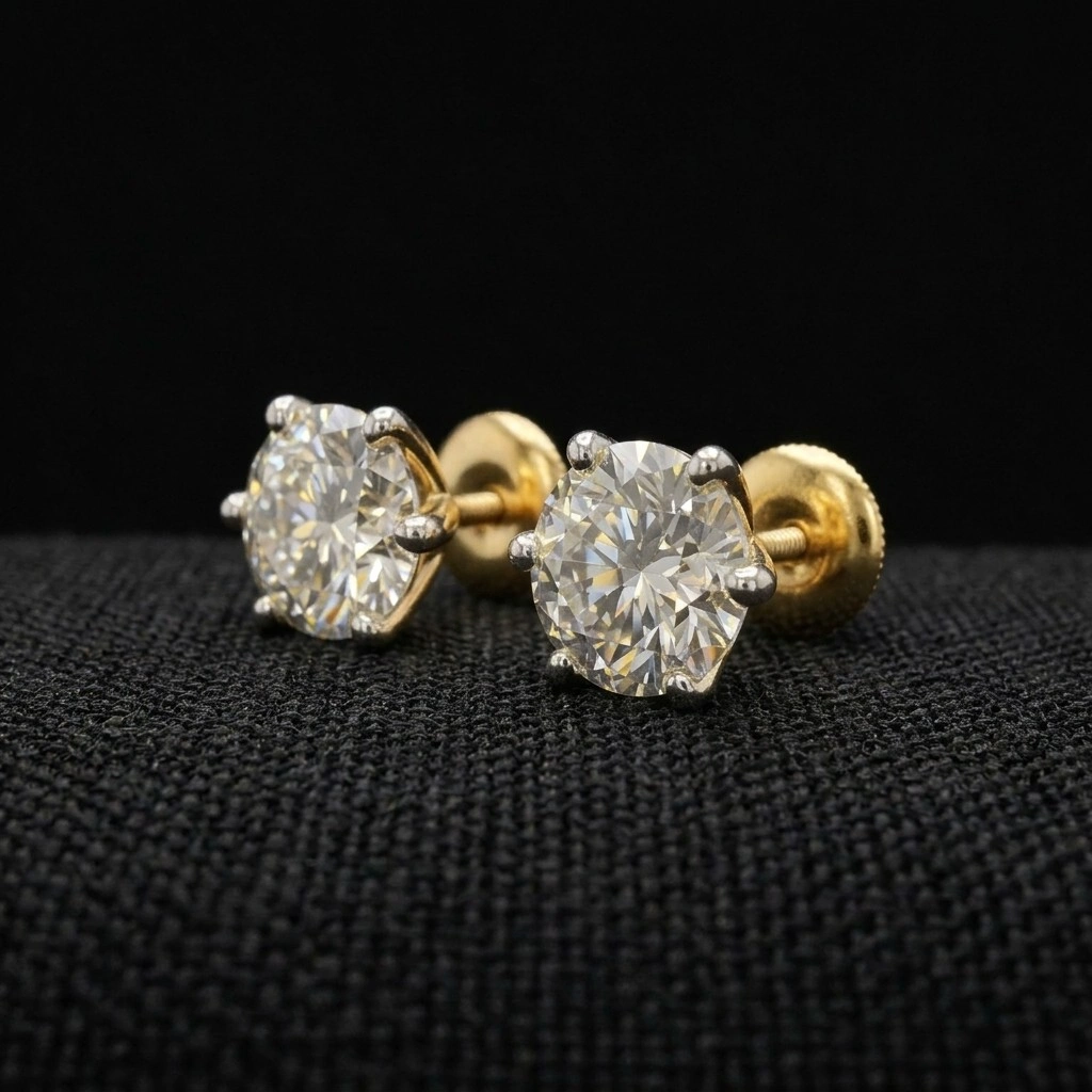 3.00 TCW Round Brilliant Diamond Solitaire Stud Earrings in 14KT Gold | IGI Certified Timeless Masterpiece view 4