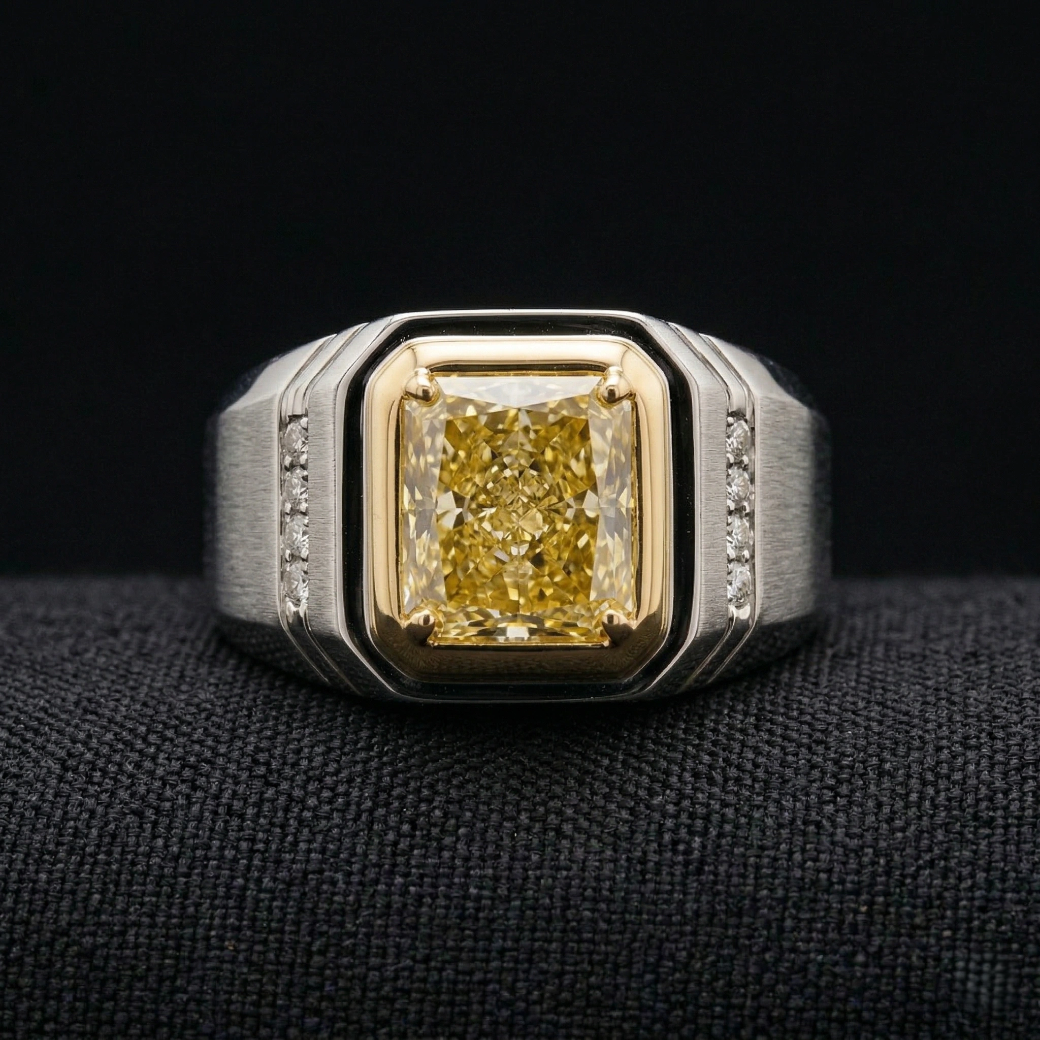 3.10 CT Fancy Yellow Radiant Diamond Men's Ring | Platinum 950 & 18KT Gold