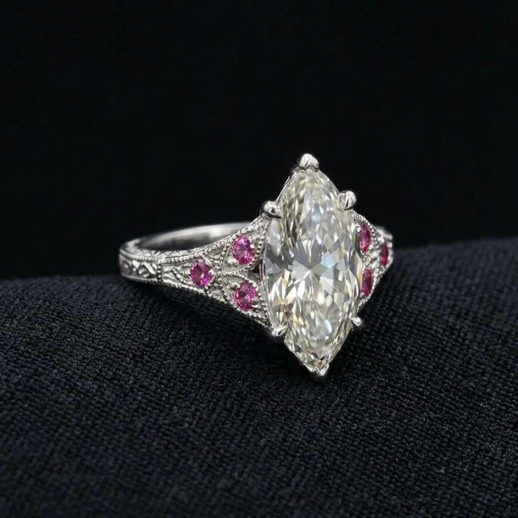 3.20 TCW Marquise Diamond Solitaire Ring | 3.00 CT IGI Certified | Solid Platinum 950 view 3