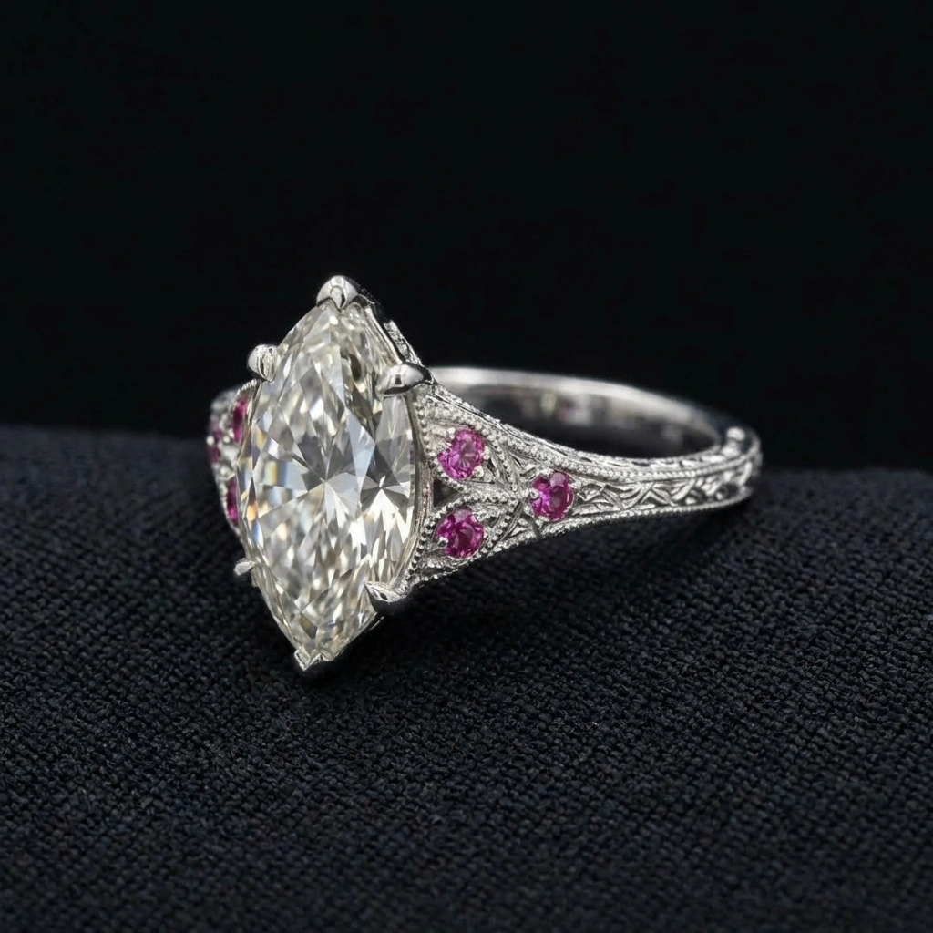 3.20 TCW Marquise Diamond Solitaire Ring | 3.00 CT IGI Certified | Solid Platinum 950 view 4