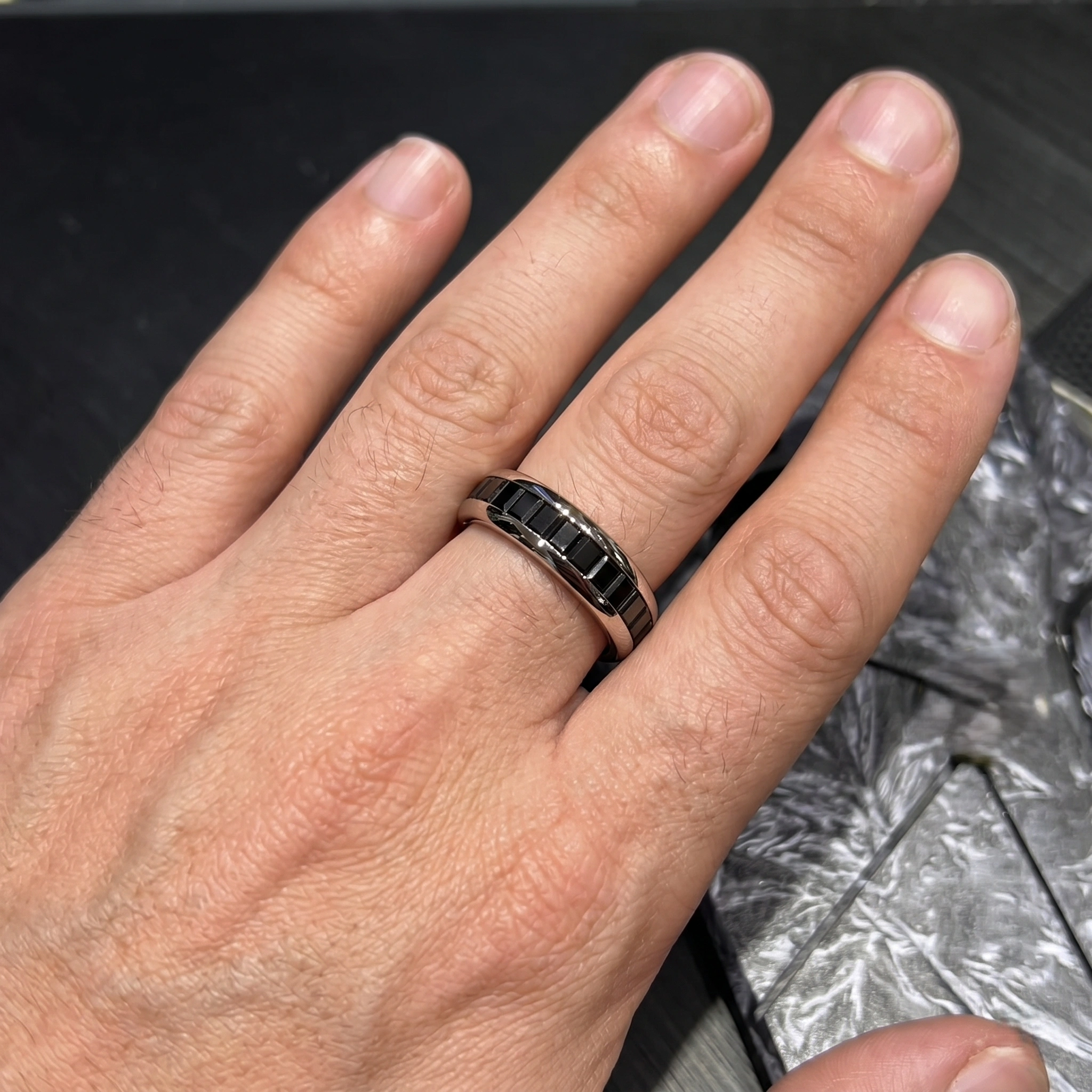 Black Diamond Baguette Eternity Band Ring in PT950 Platinum view 5