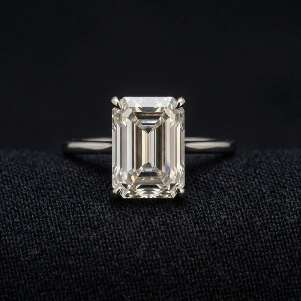 3.50 CT Emerald Cut Diamond Solitaire Ring | Solid Platinum 950 | IGI Certified