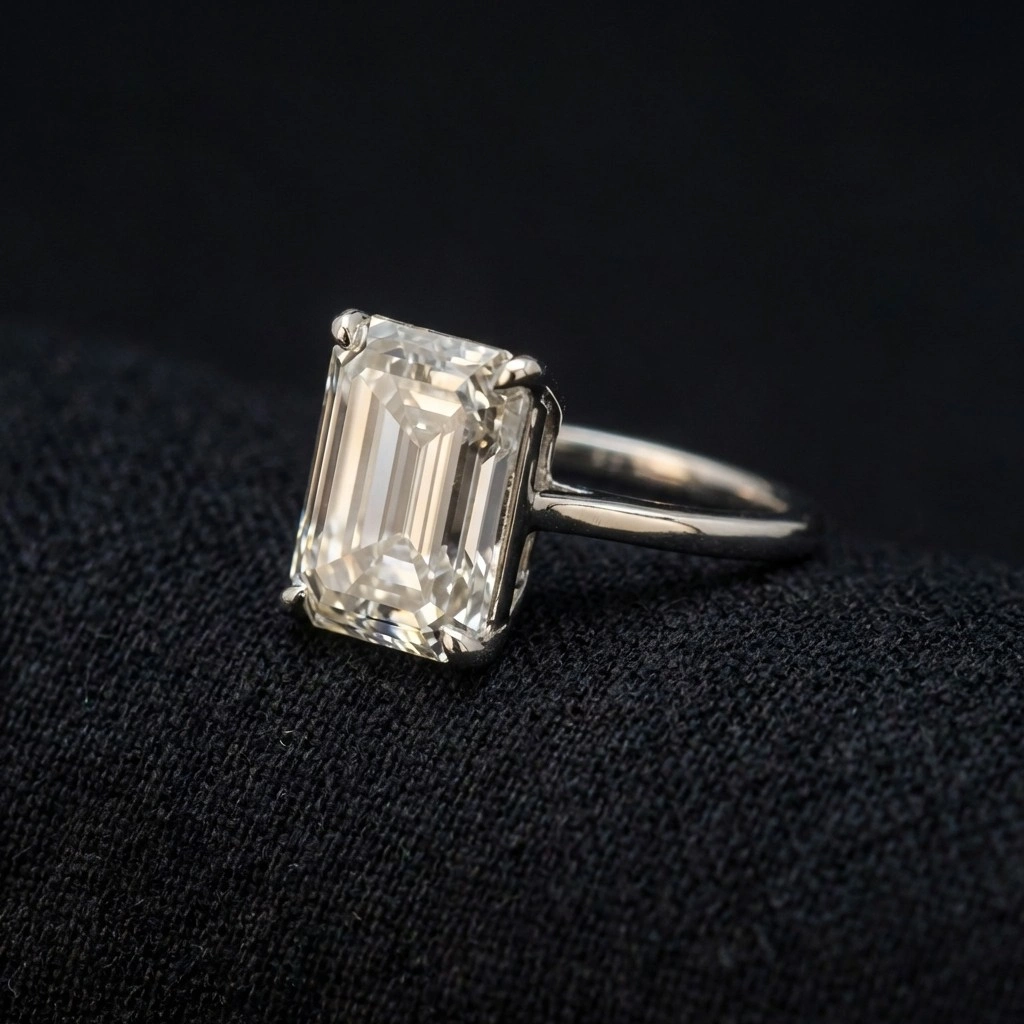 3.50 CT Emerald Cut Diamond Solitaire Ring | Solid Platinum 950 | IGI Certified view 4