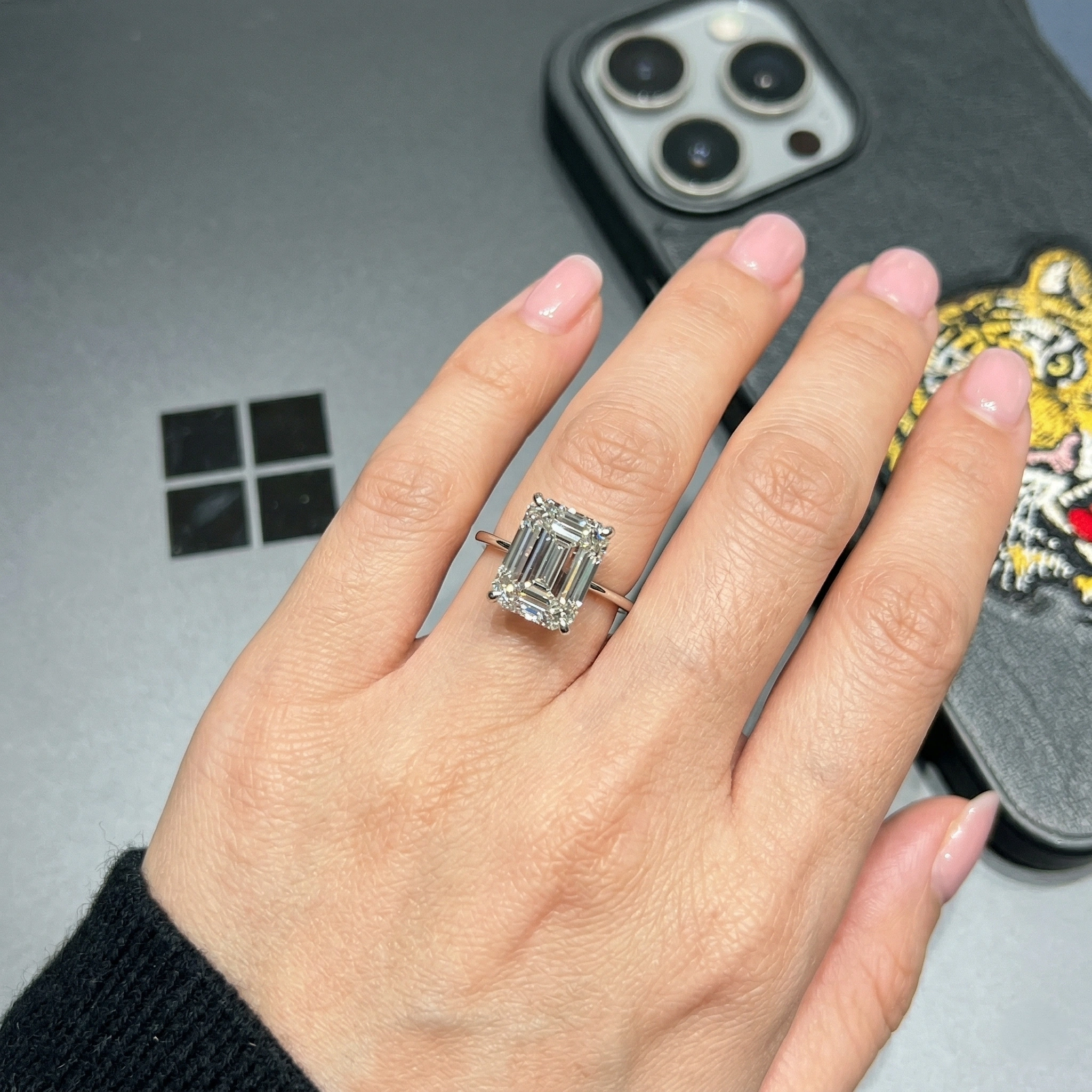 3.50 CT Emerald Cut Diamond Solitaire Ring | Solid Platinum 950 | IGI Certified view 5