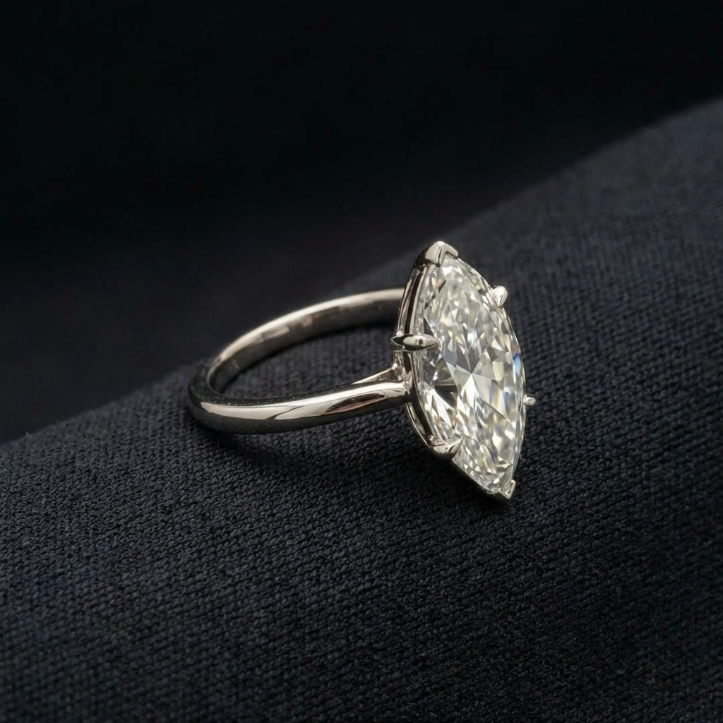3.50 CT Marquise Cut Diamond Solitaire Ring | Solid Platinum 950 | IGI Certified view 3