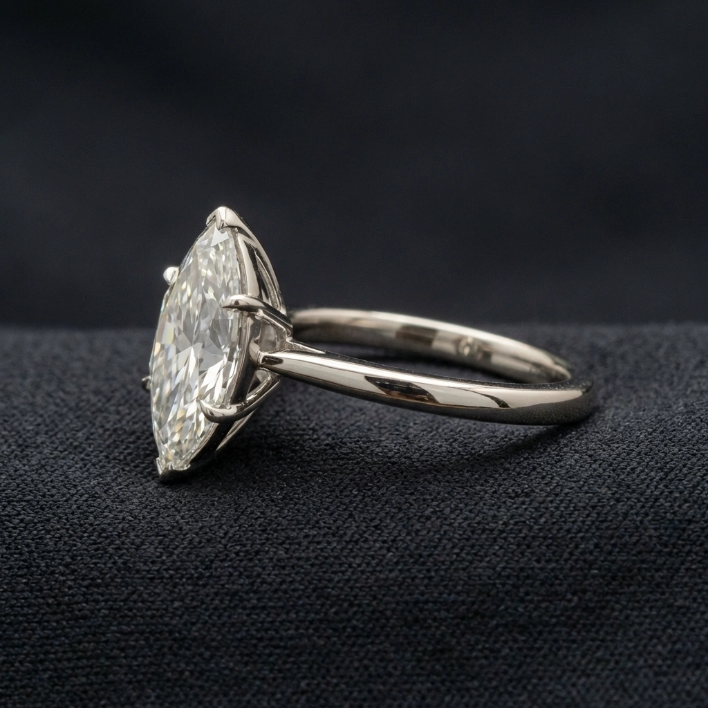 3.50 CT Marquise Cut Diamond Solitaire Ring | Solid Platinum 950 | IGI Certified view 4