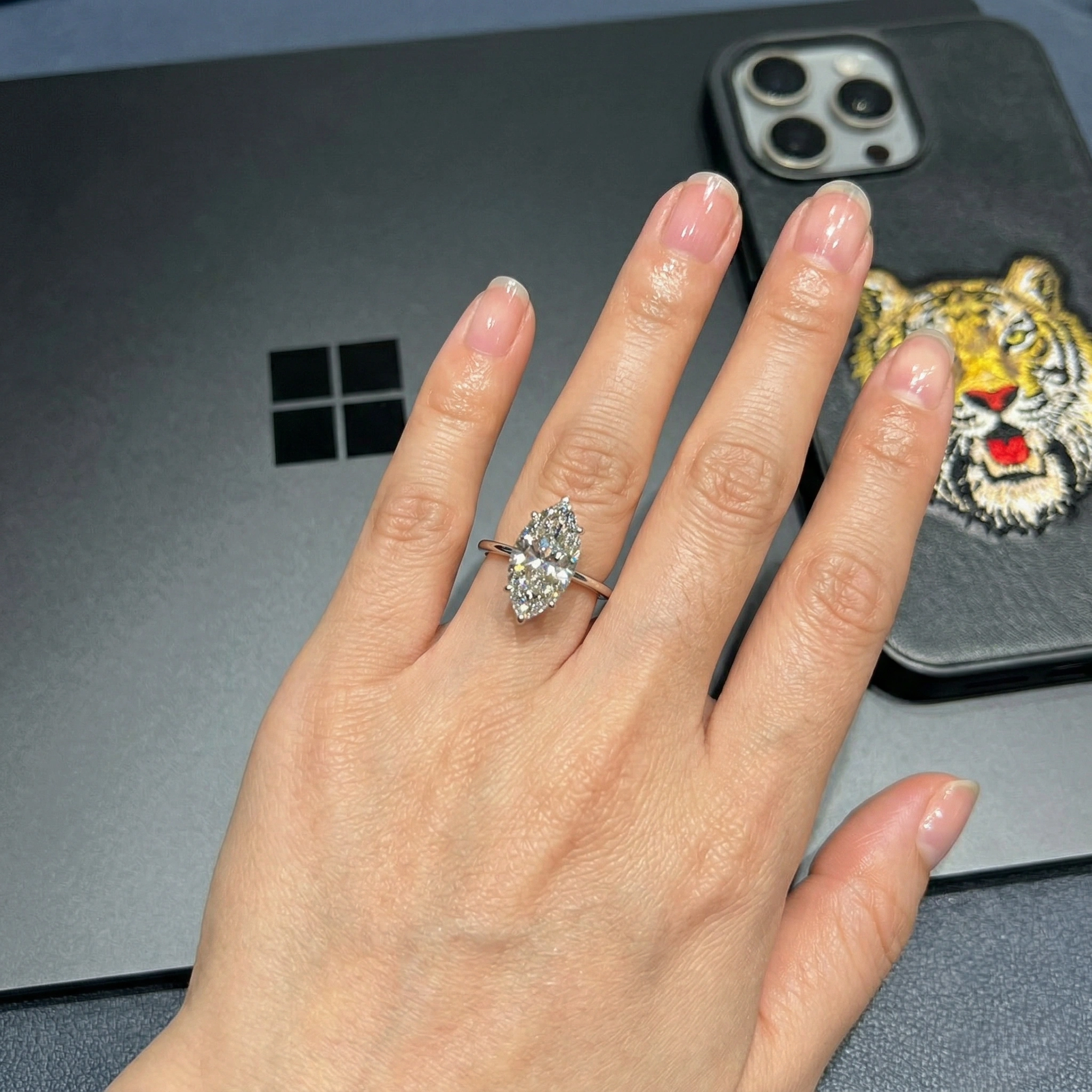 3.50 CT Marquise Cut Diamond Solitaire Ring | Solid Platinum 950 | IGI Certified view 6