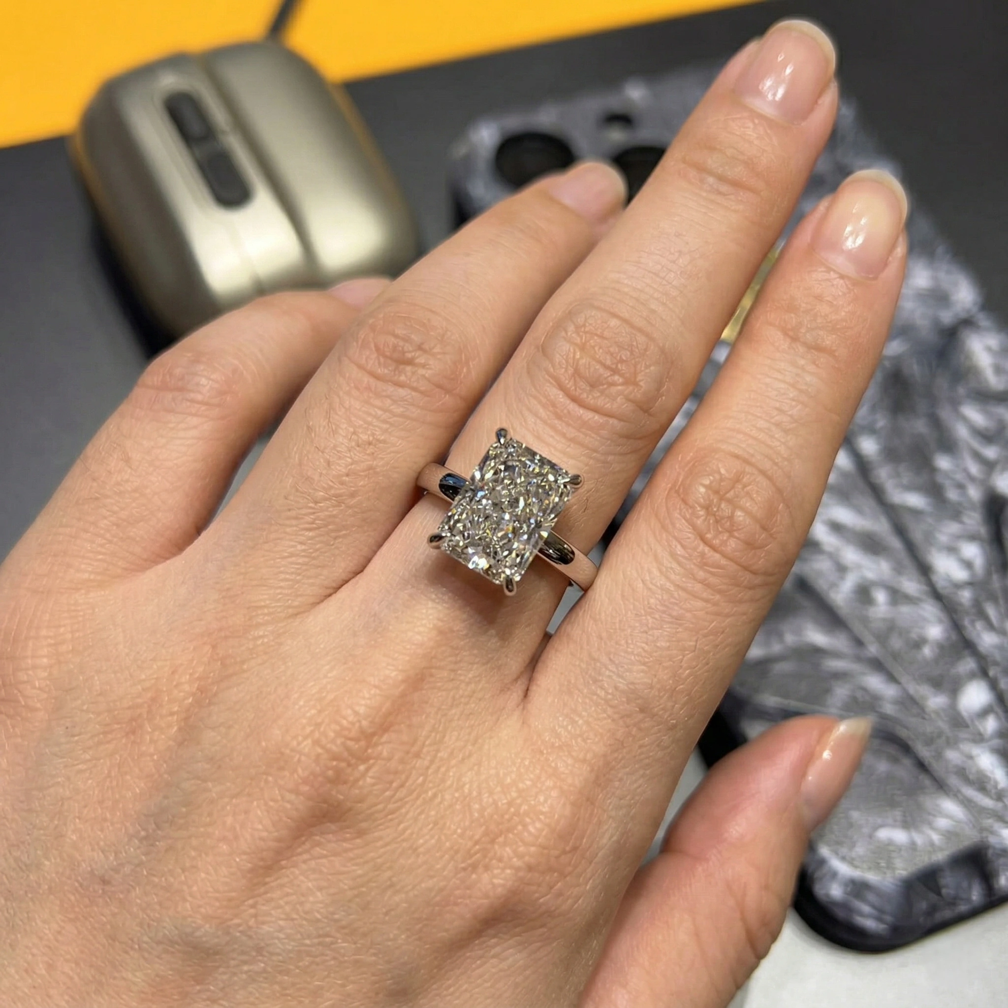 3.60 CT Radiant Cut Solitaire Diamond Ring with Hidden Halo | Platinum 950 view 5