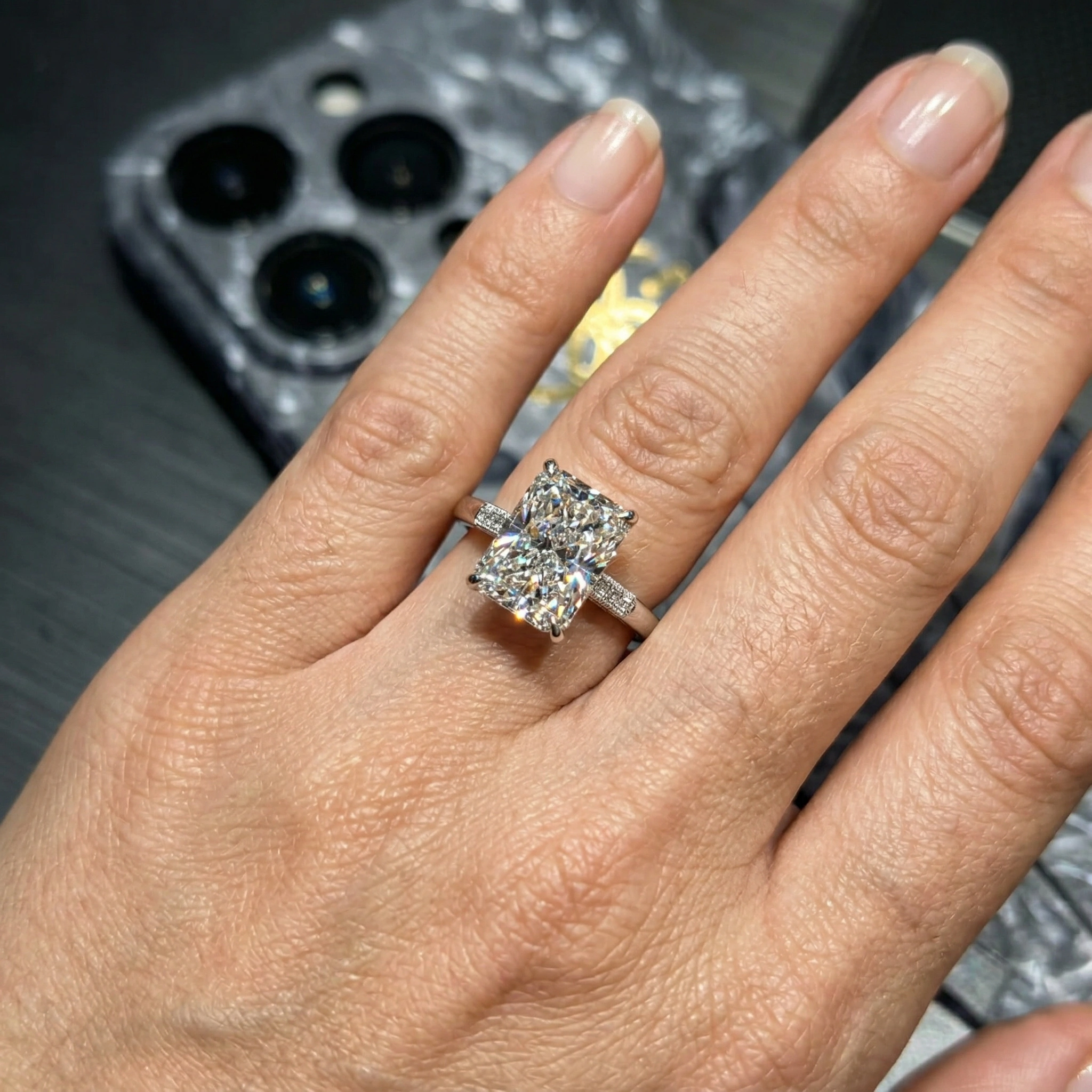 3.65 TCW Radiant Cut Diamond Solitaire Ring | 3.50 CT IGI Certified | Solid Platinum 950 view 5