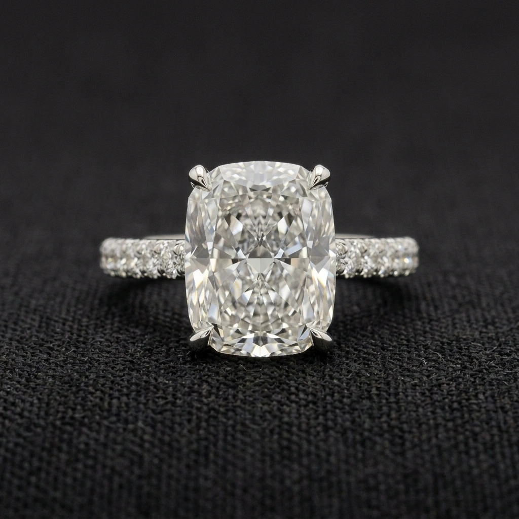 3.82 CT Cushion Cut Diamond Engagement Ring in PT950 Platinum