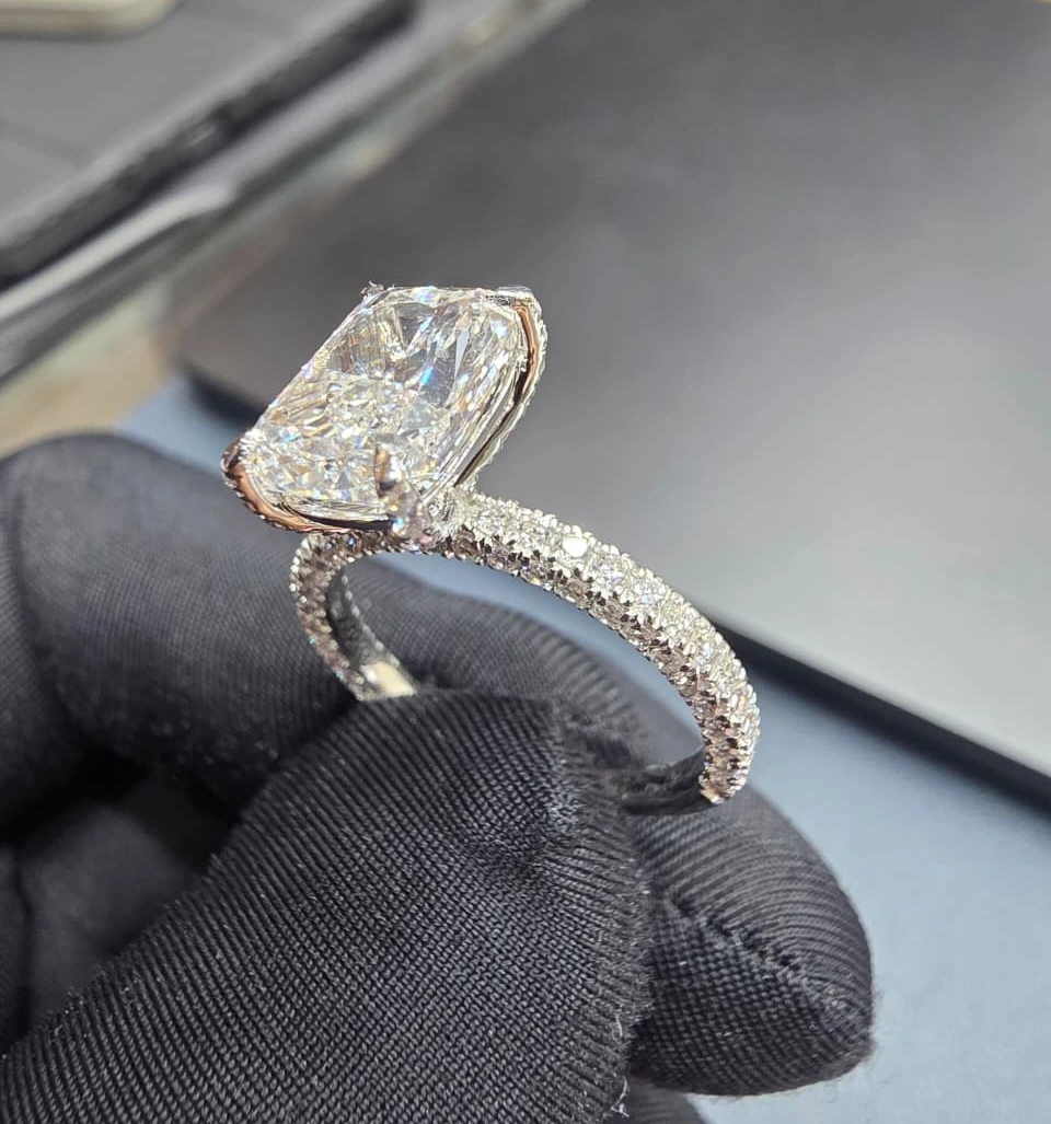 3.82 CT Cushion Cut Diamond Engagement Ring in PT950 Platinum view 5