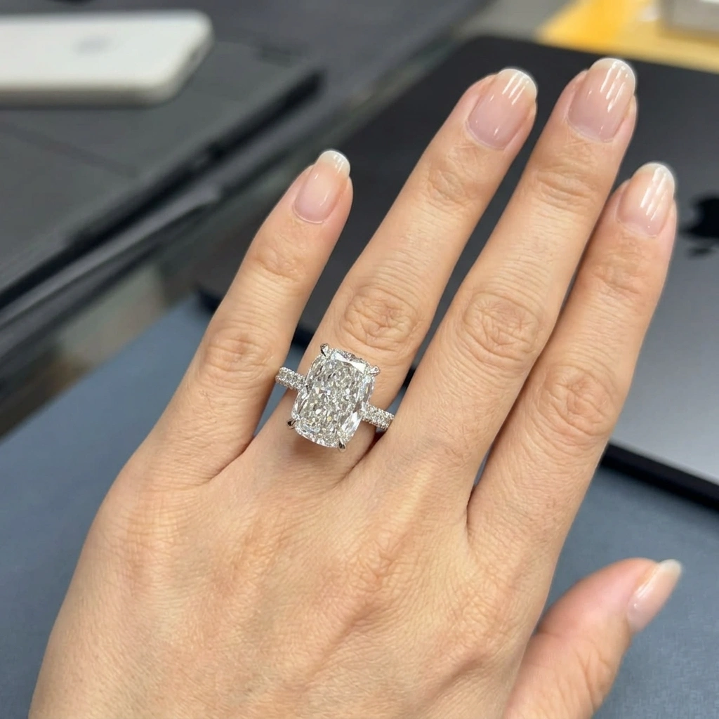 3.82 CT Cushion Cut Diamond Engagement Ring in PT950 Platinum view 6