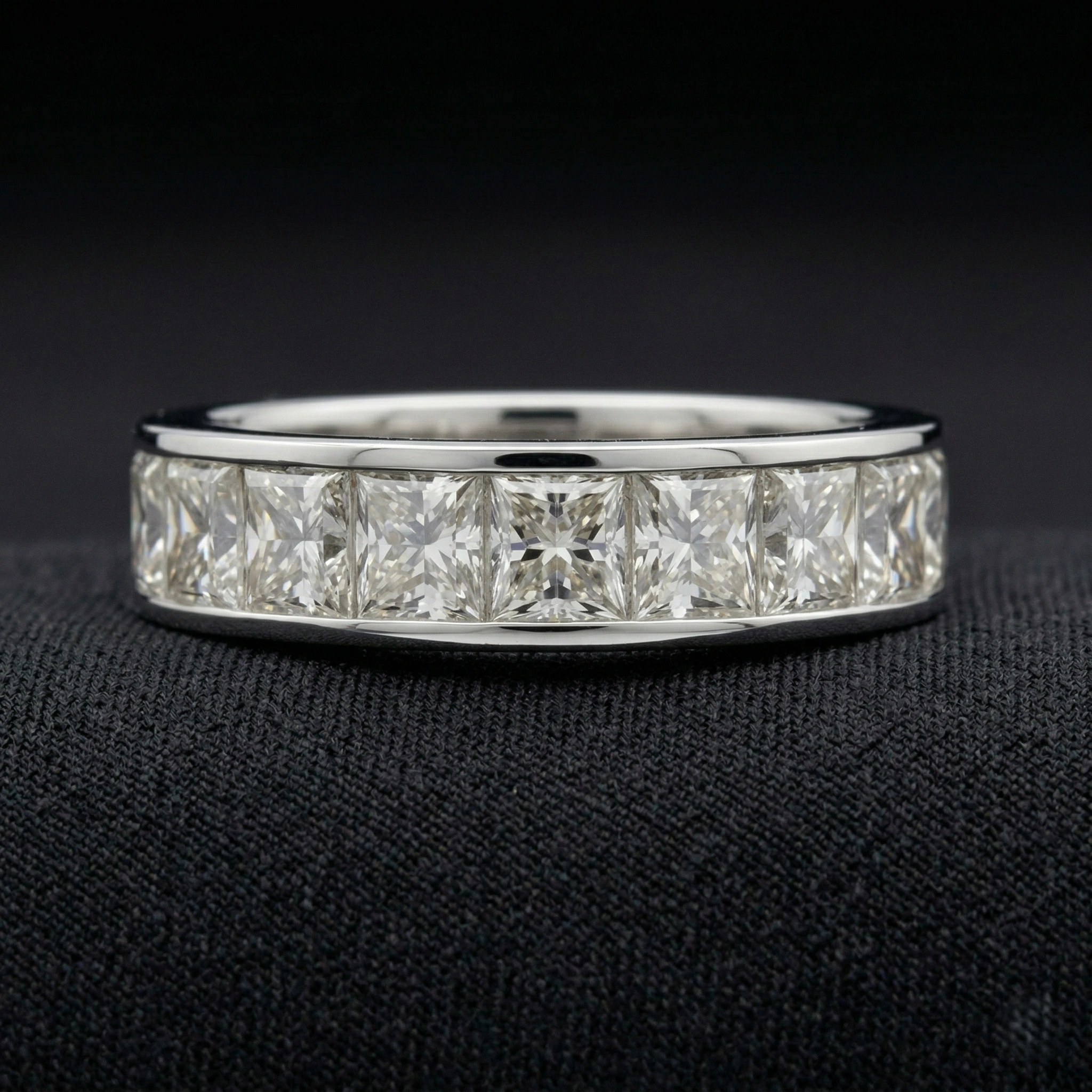 3.90 CT Asscher Cut Channel-Set Diamond Band Ring | Platinum 950