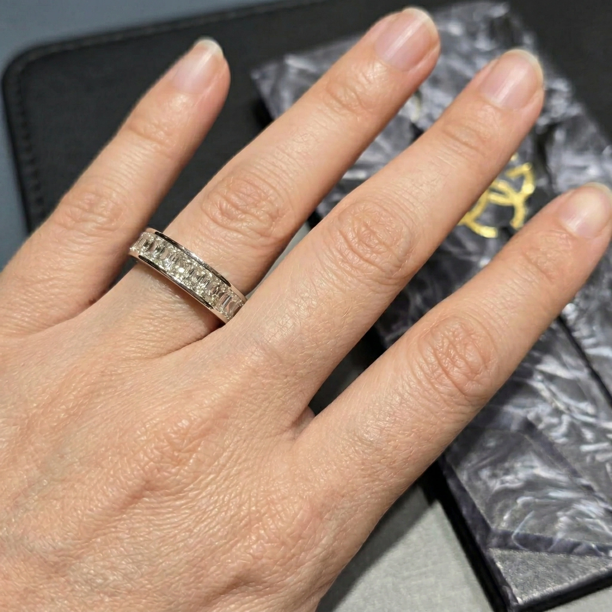 3.90 CT Asscher Cut Channel-Set Diamond Band Ring | Platinum 950 view 5