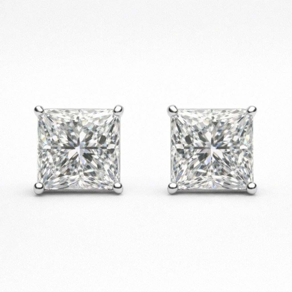 4 CT Princess Cut Platinum Diamond Studs