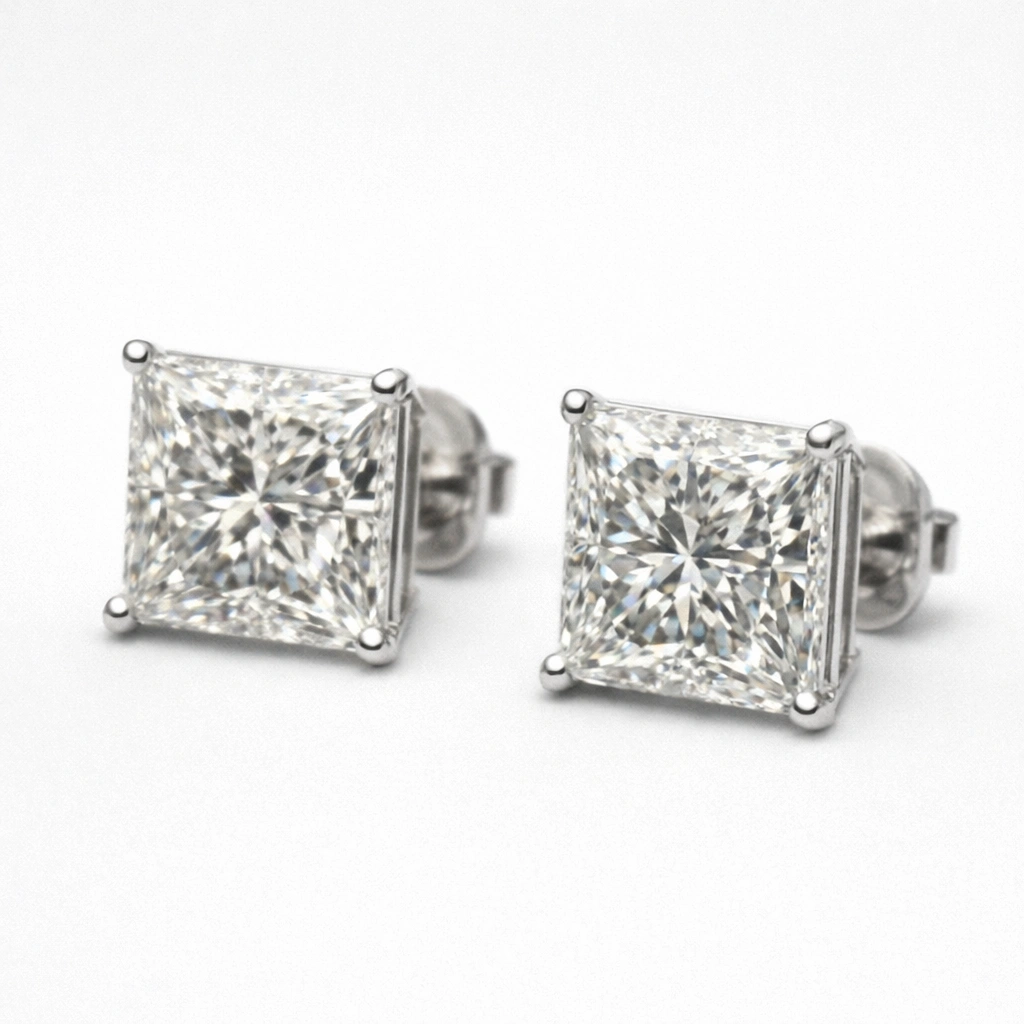 4 CT Princess Cut Platinum Diamond Studs view 3