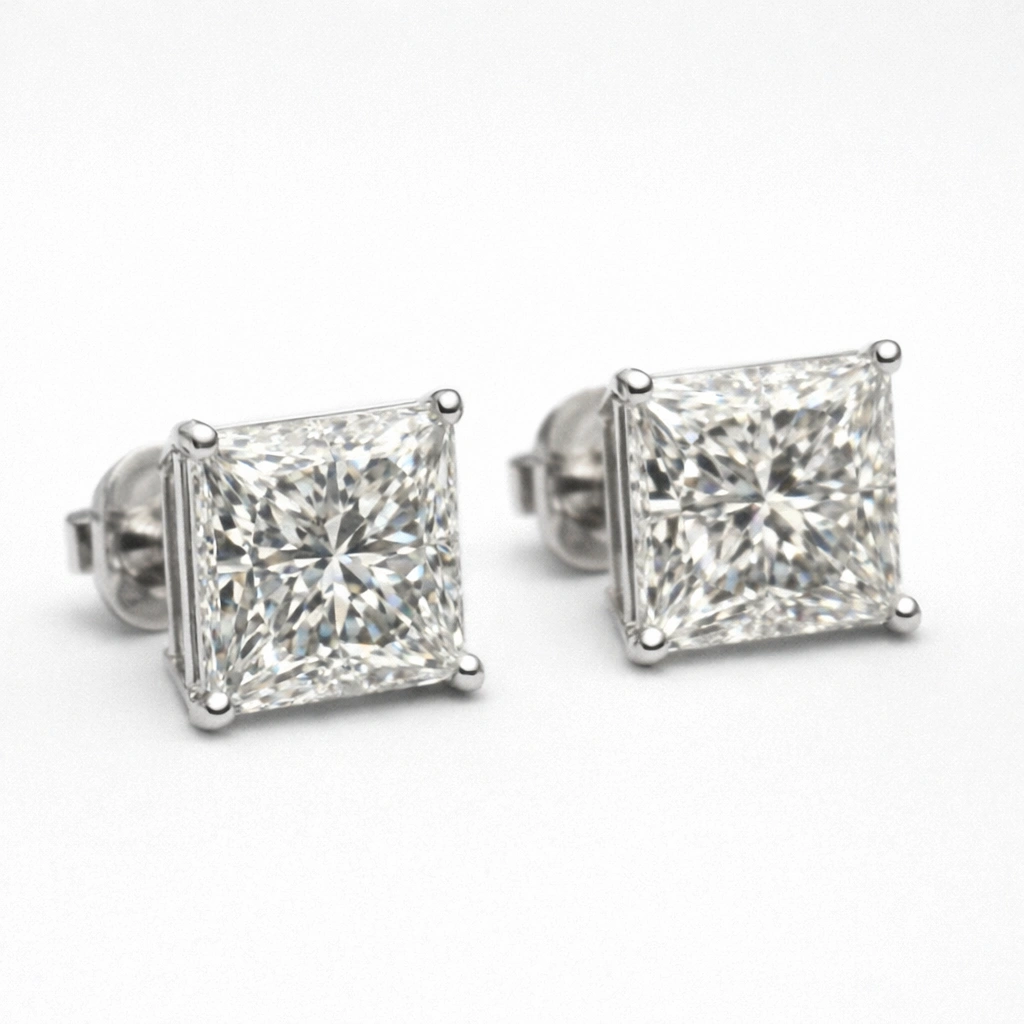 4 CT Princess Cut Platinum Diamond Studs view 4
