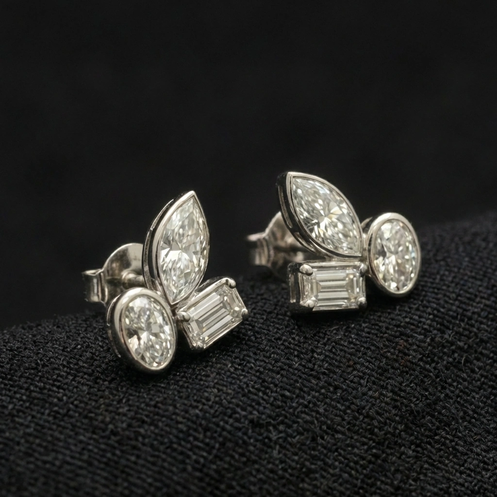 4.00 TCW Multi-Shape Diamond Drop Earrings | Oval, Marquise & Emerald Cut | Solid PT950 Platinum view 3