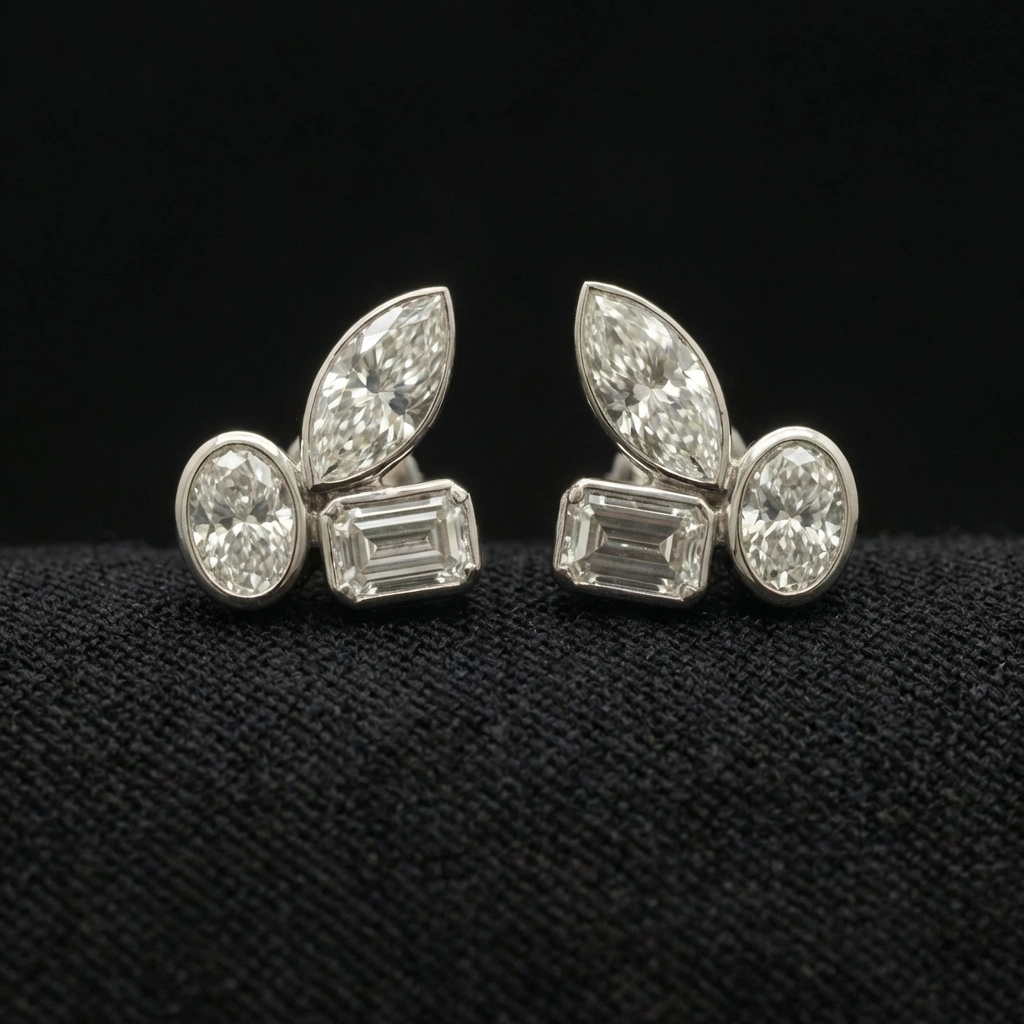 4.00 TCW Multi-Shape Diamond Drop Earrings | Oval, Marquise & Emerald Cut | Solid PT950 Platinum