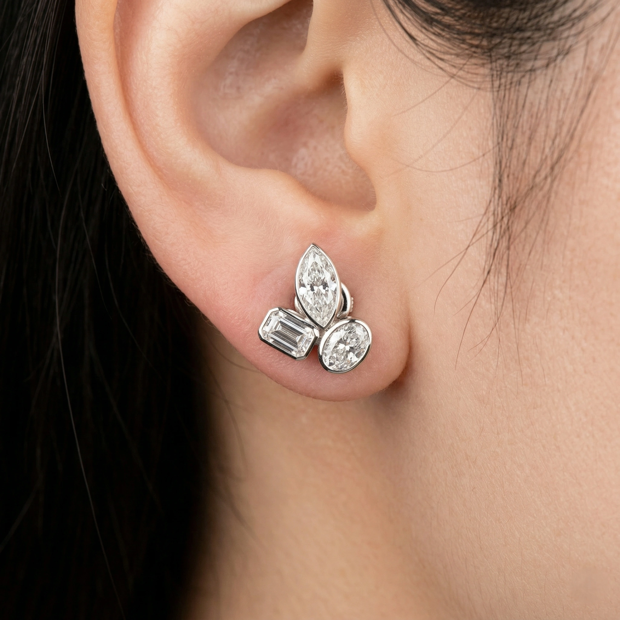4.00 TCW Multi-Shape Diamond Drop Earrings | Oval, Marquise & Emerald Cut | Solid PT950 Platinum view 4