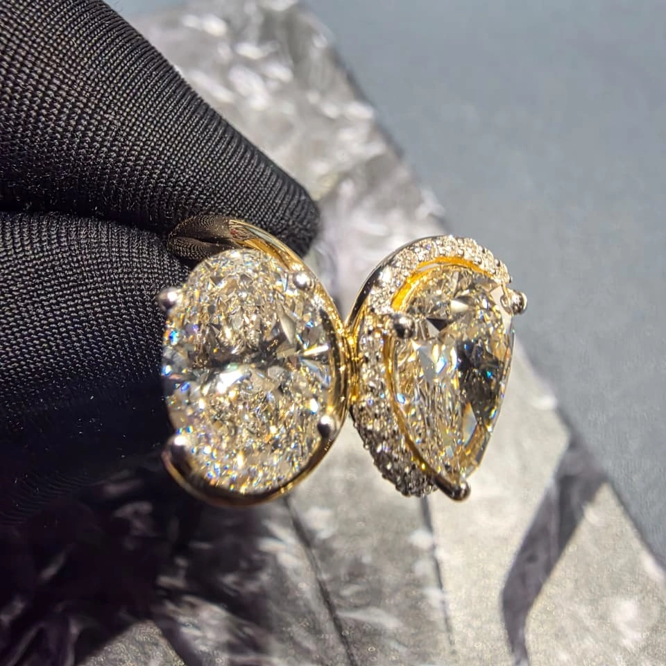 4.42 CT Pear & Oval Diamond Bypass Ring in 14K Yellow Gold