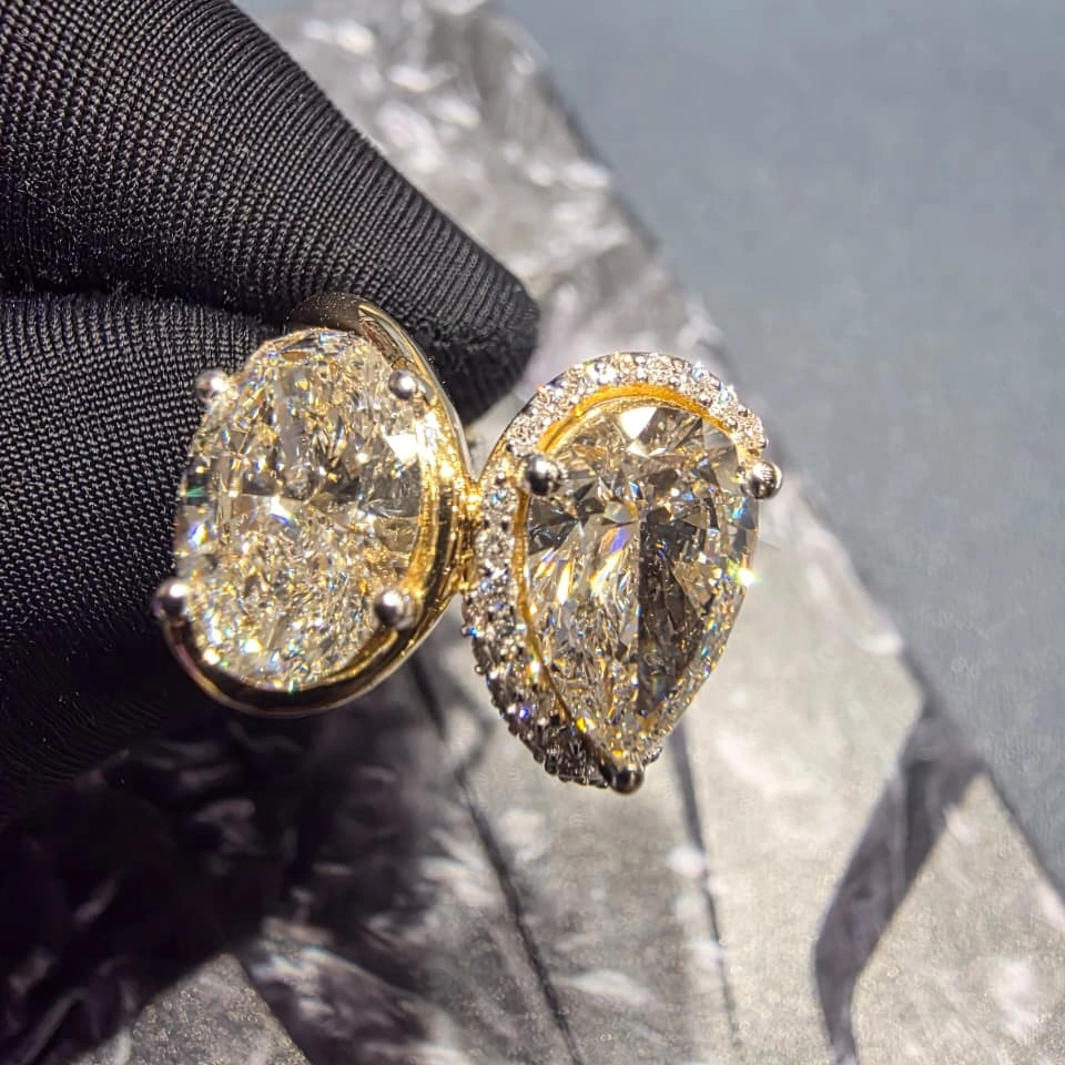 4.42 CT Pear & Oval Diamond Bypass Ring in 14K Yellow Gold view 3