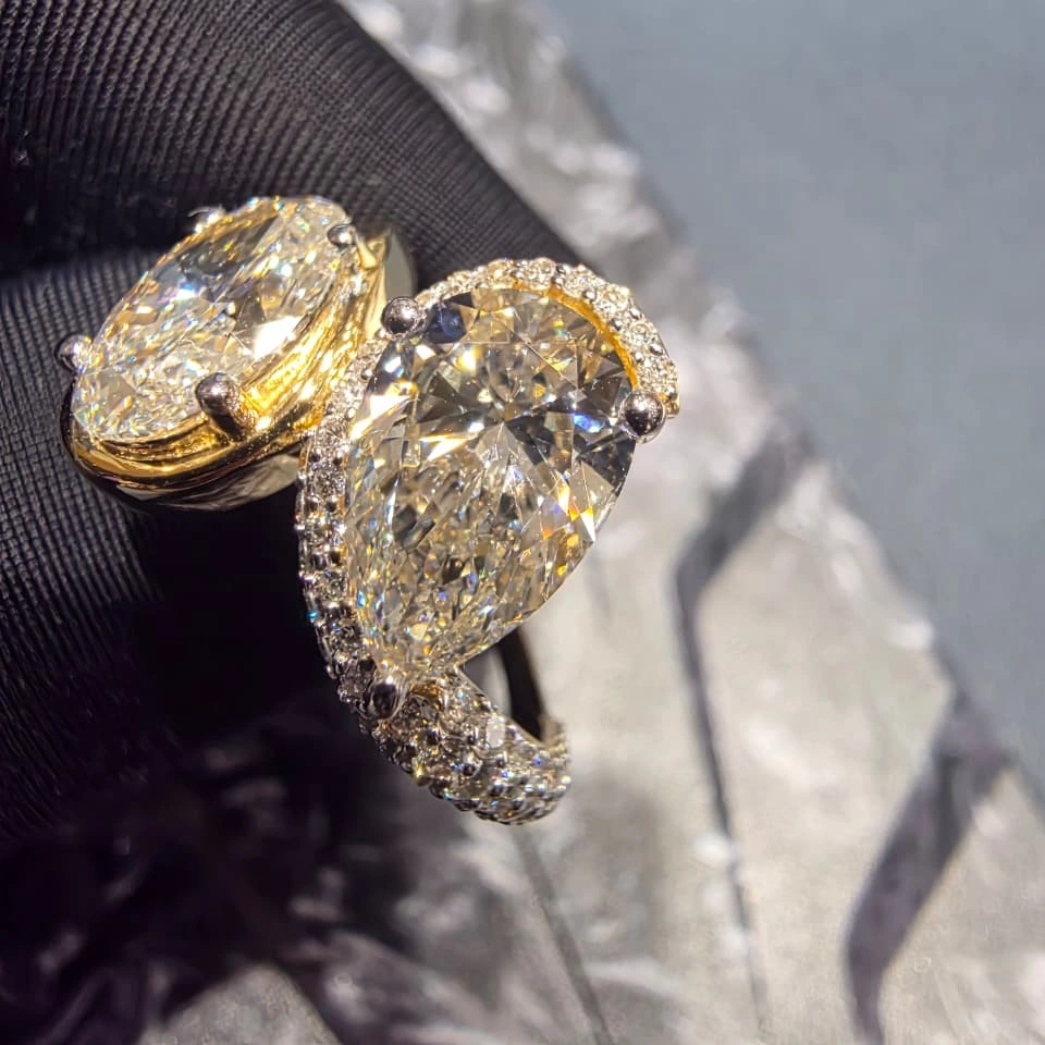 4.42 CT Pear & Oval Diamond Bypass Ring in 14K Yellow Gold view 5
