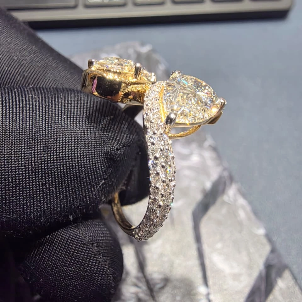 4.42 CT Pear & Oval Diamond Bypass Ring in 14K Yellow Gold view 6