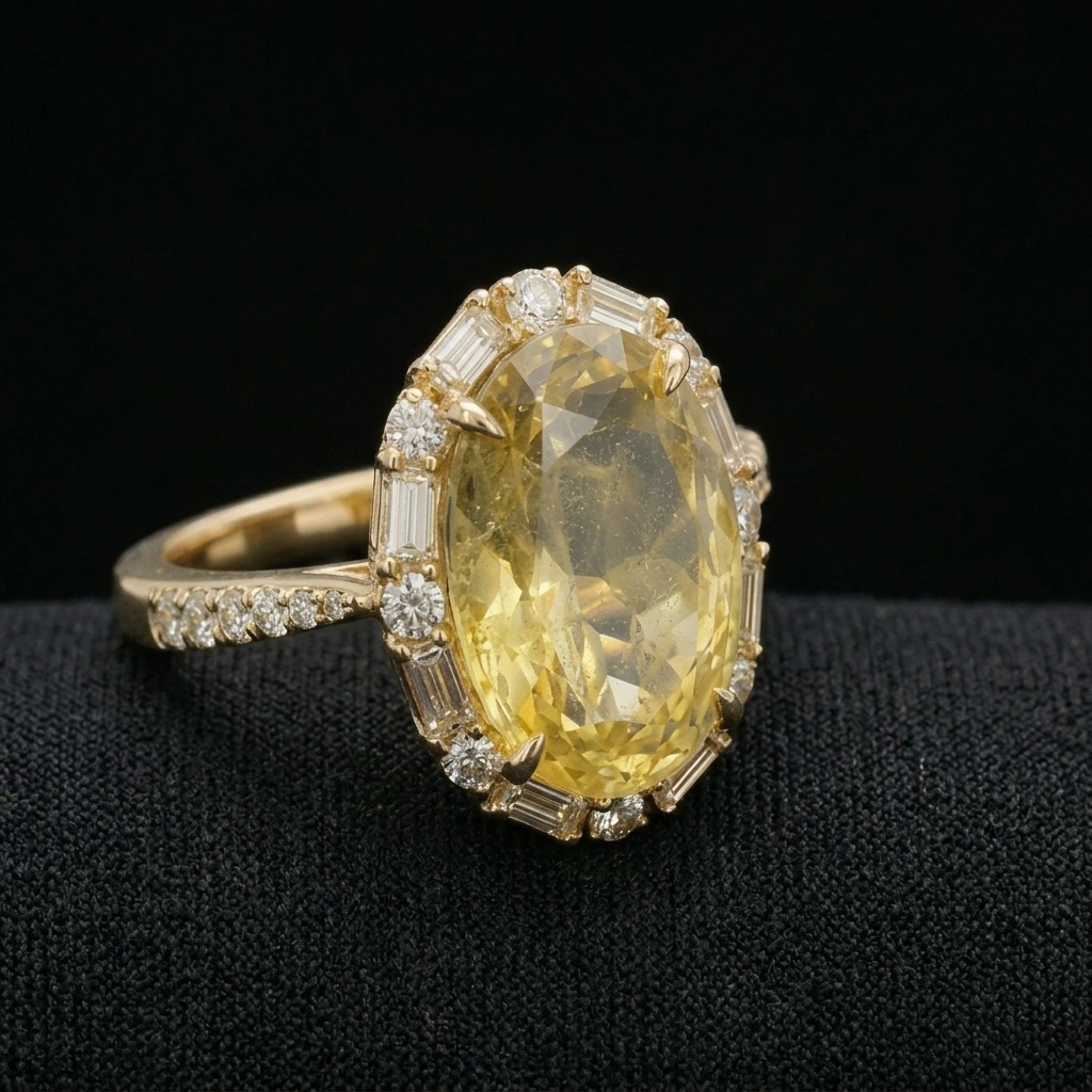 4.55 TCW Fancy Intense Yellow Oval Diamond Masterpiece | 4.00 CT Natural Center | Solid 18KT Yellow Gold view 3