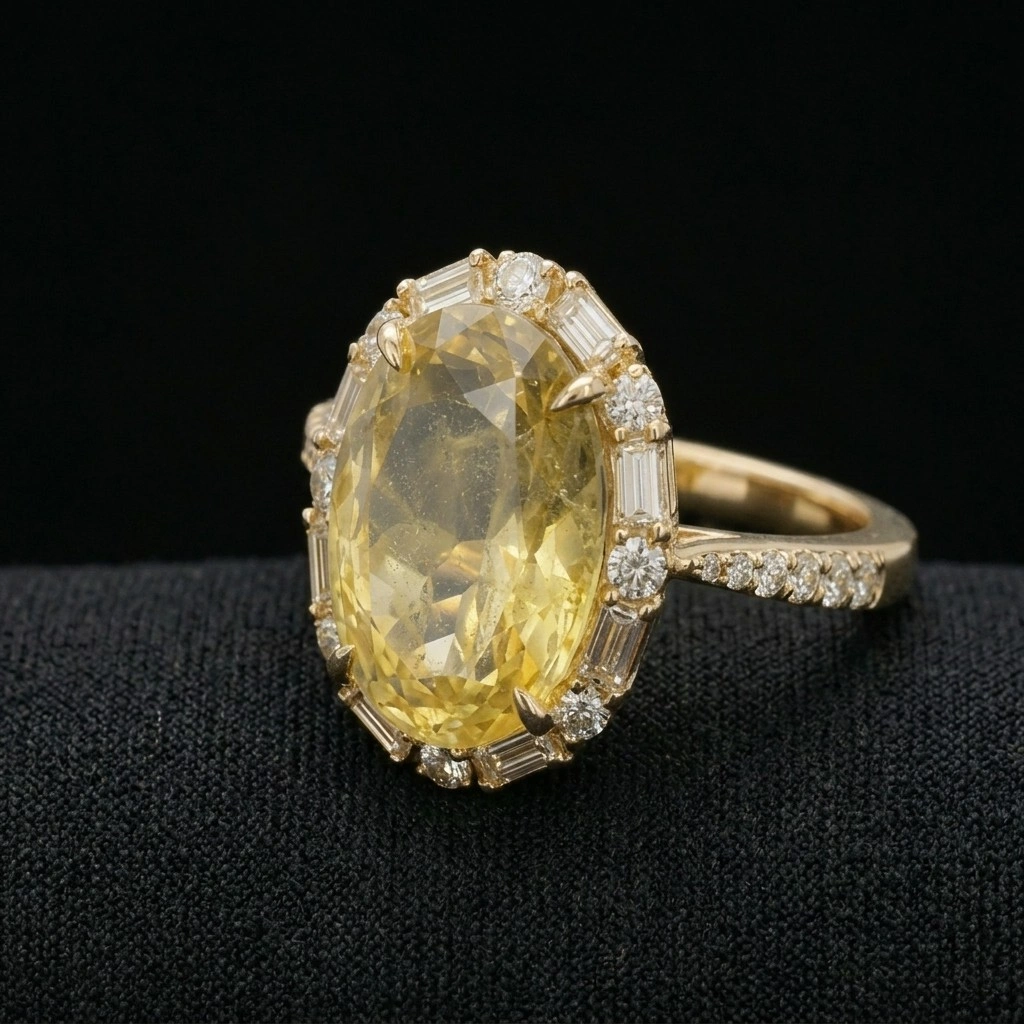 4.55 TCW Fancy Intense Yellow Oval Diamond Masterpiece | 4.00 CT Natural Center | Solid 18KT Yellow Gold view 4