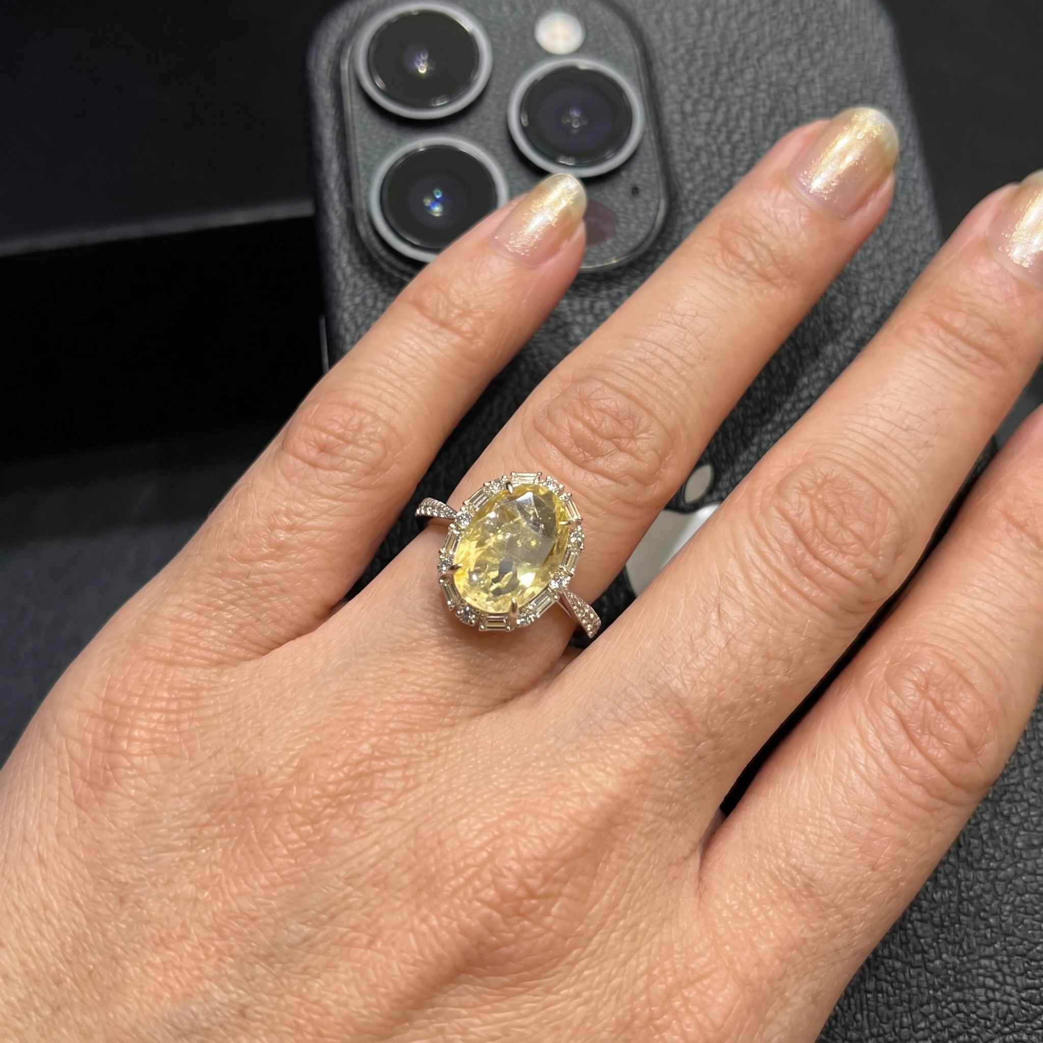 4.55 TCW Fancy Intense Yellow Oval Diamond Masterpiece | 4.00 CT Natural Center | Solid 18KT Yellow Gold view 5