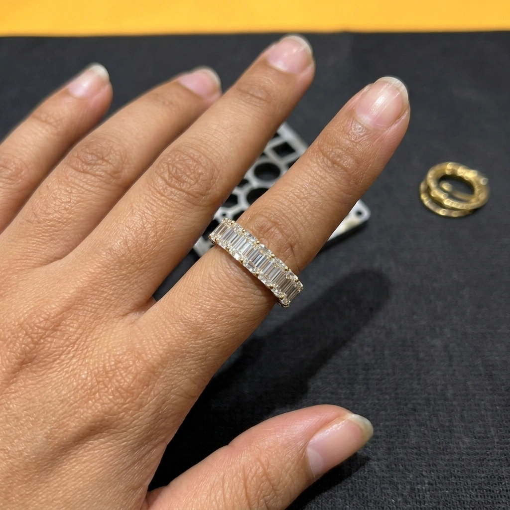 4.82 CT Emerald Cut Diamond Eternity Band Ring | 14K Yellow Gold view 5