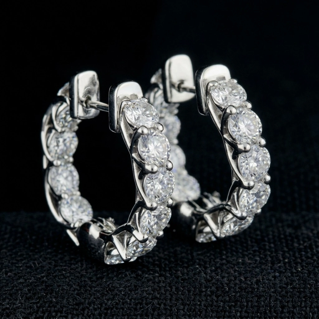 5 CT Round Lab Grown Diamond Hoop Earrings in PT950 Platinum view 3