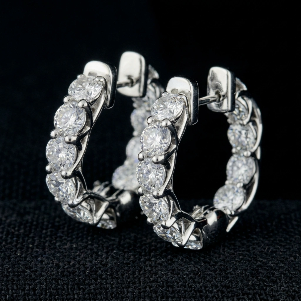 5 CT Round Lab Grown Diamond Hoop Earrings in PT950 Platinum view 4