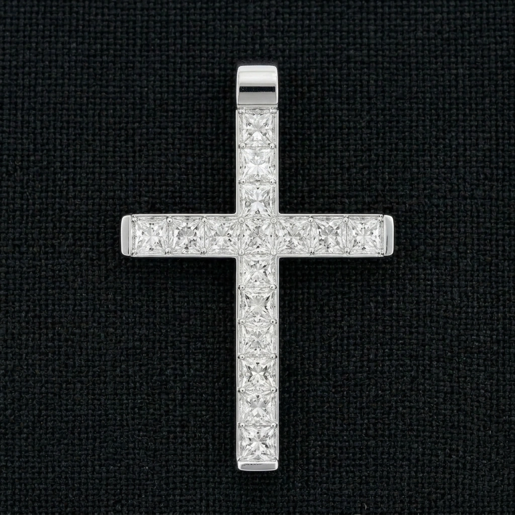 5.00 TCW Princess Cut Diamond Cross Pendant | Solid Platinum 950 | 8 Grams | IGI Certified
