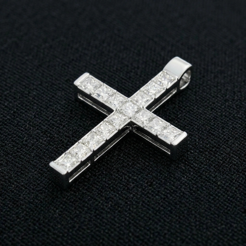 5.00 TCW Princess Cut Diamond Cross Pendant | Solid Platinum 950 | 8 Grams | IGI Certified view 3