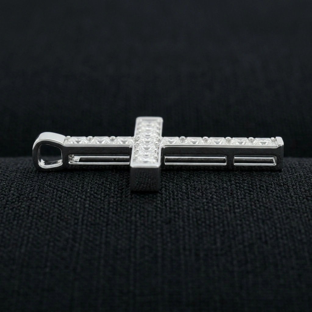 5.00 TCW Princess Cut Diamond Cross Pendant | Solid Platinum 950 | 8 Grams | IGI Certified view 4
