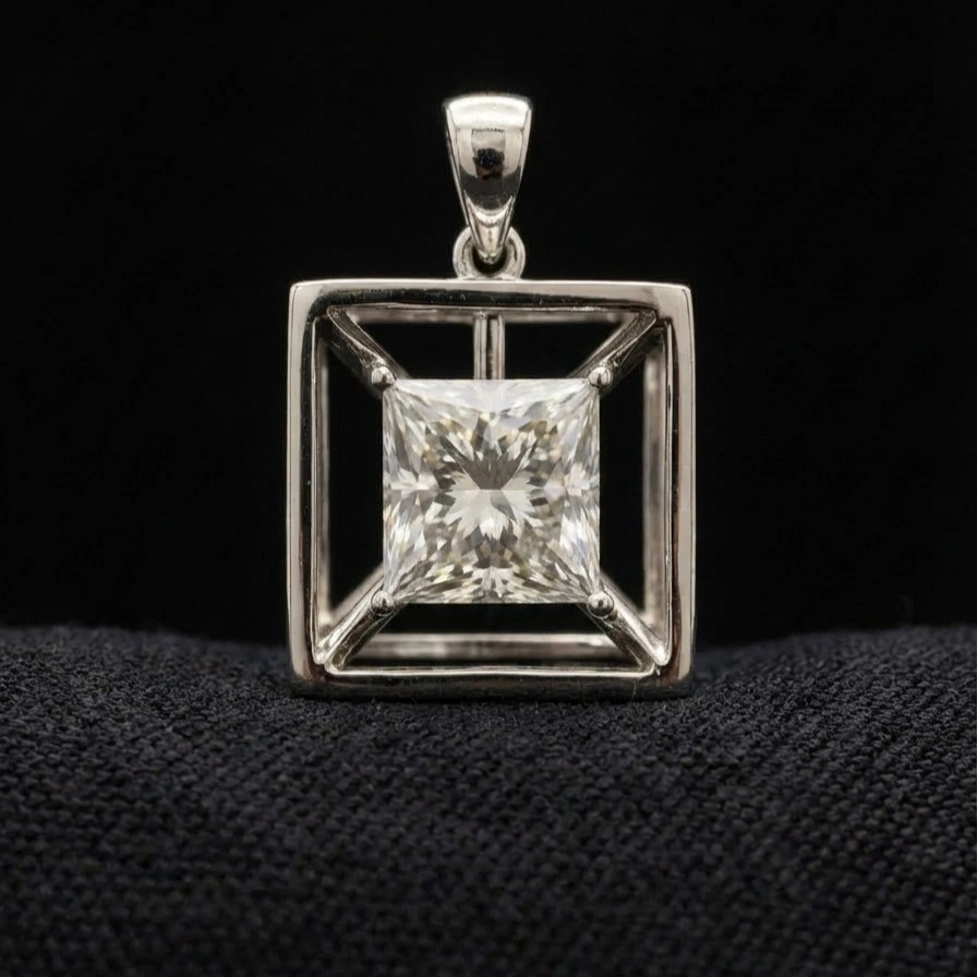5.00 CT Princess Cut Diamond Solitaire Pendant | 14K White Gold | 6.96 Grams | IGI Certified