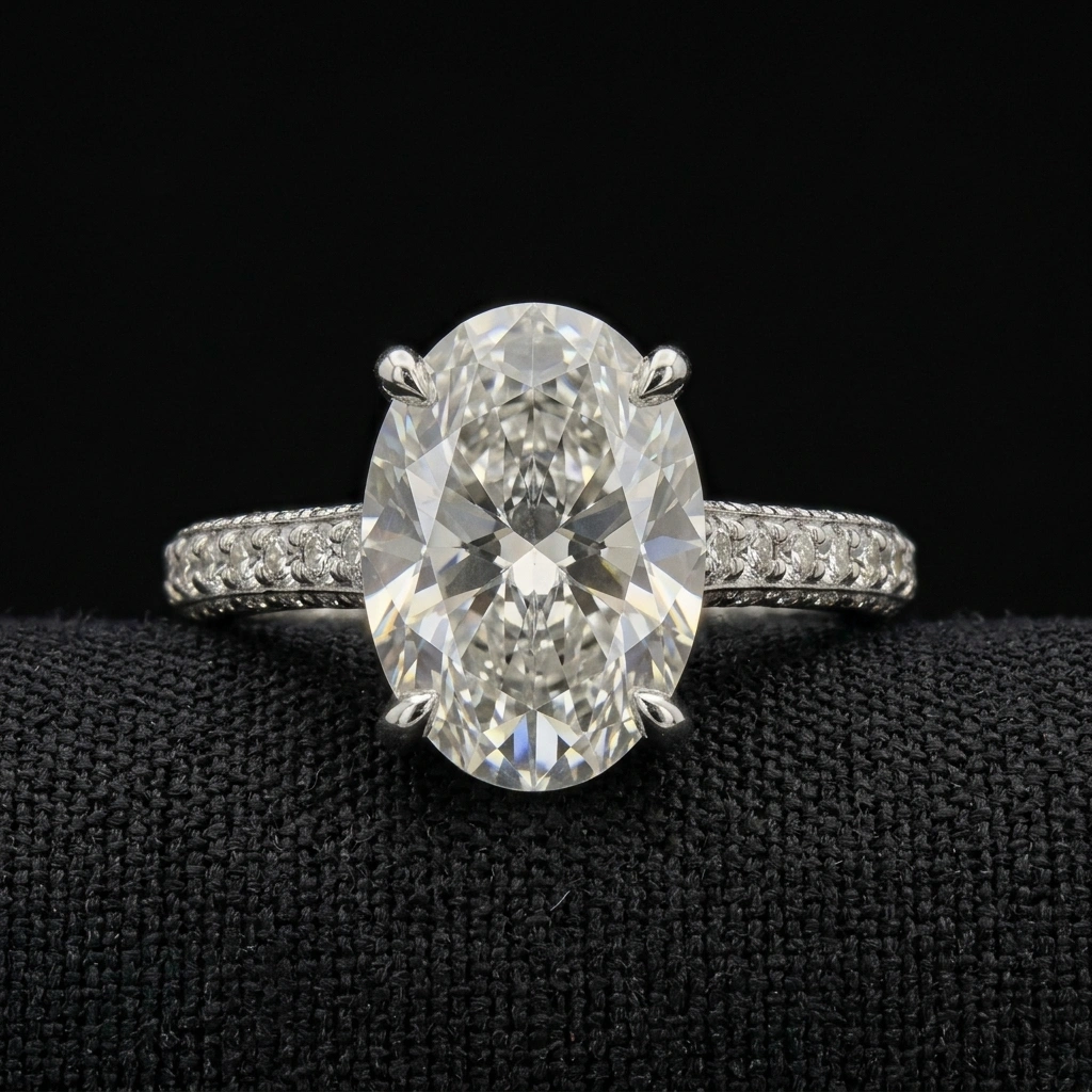 5.20 CT Oval Diamond Engagement Ring in 14K White Gold