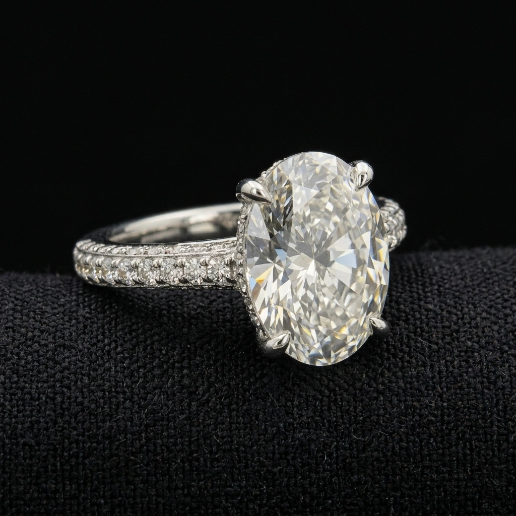 5.20 CT Oval Diamond Engagement Ring in 14K White Gold view 3