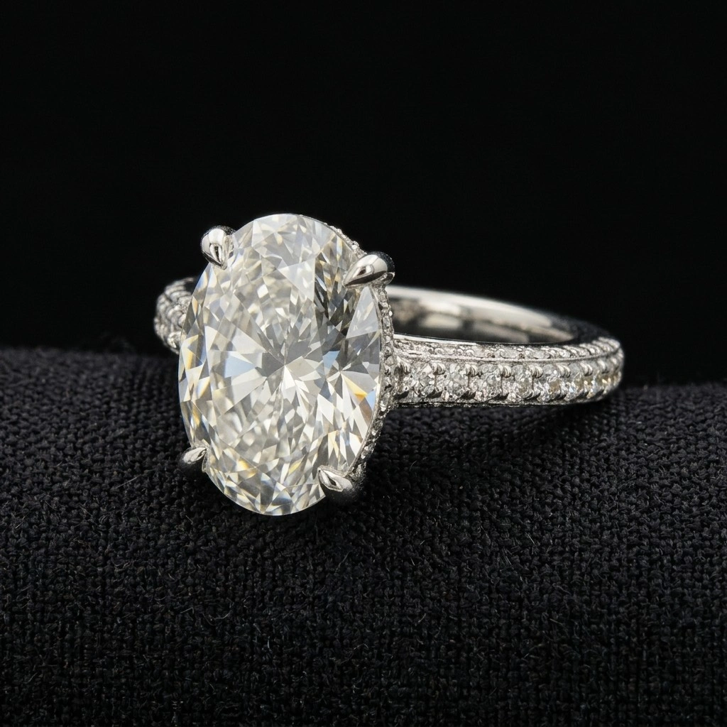 5.20 CT Oval Diamond Engagement Ring in 14K White Gold view 4